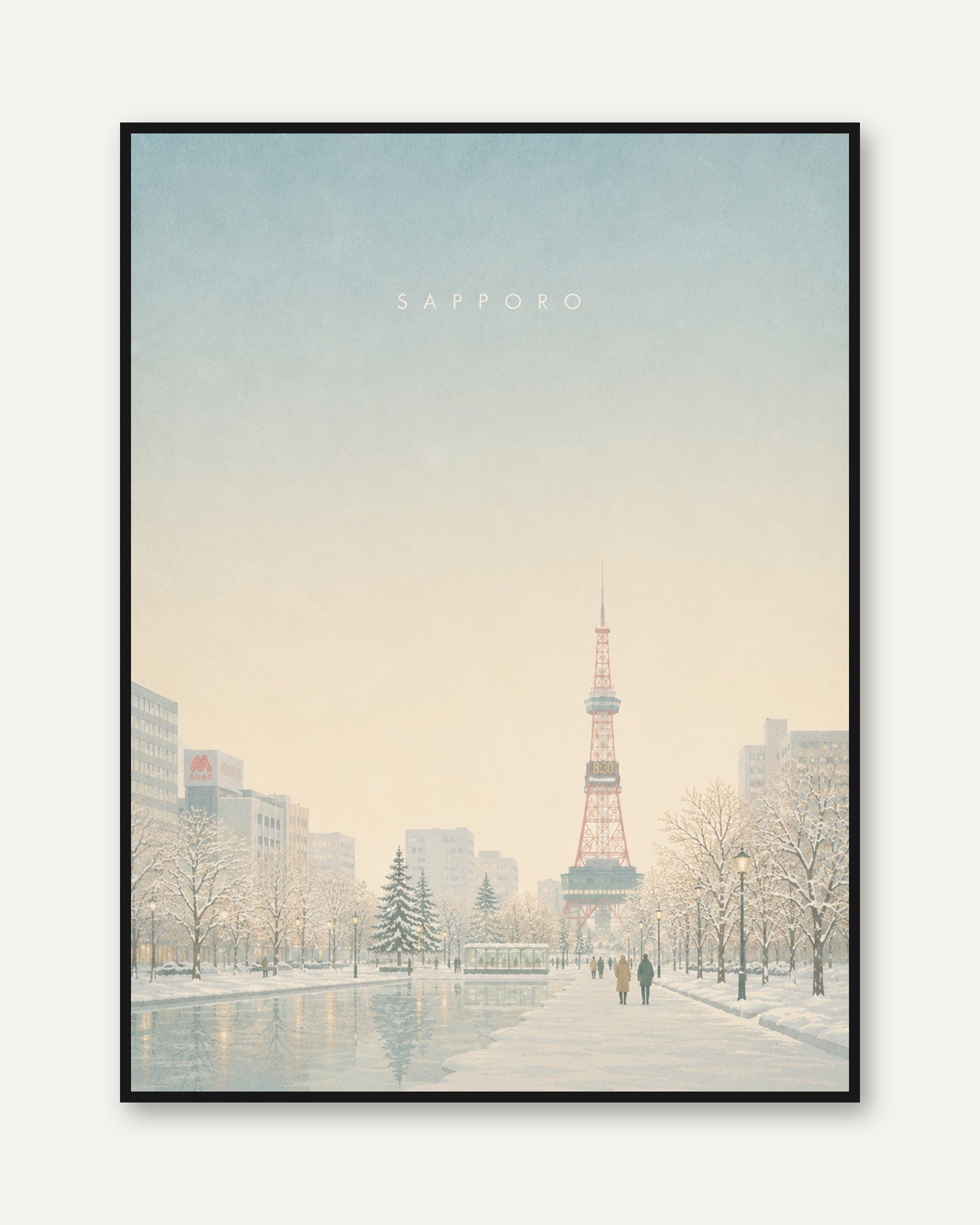 Sapporo Winter Tower Art Print: Snowy Japanese Cityscape - framed