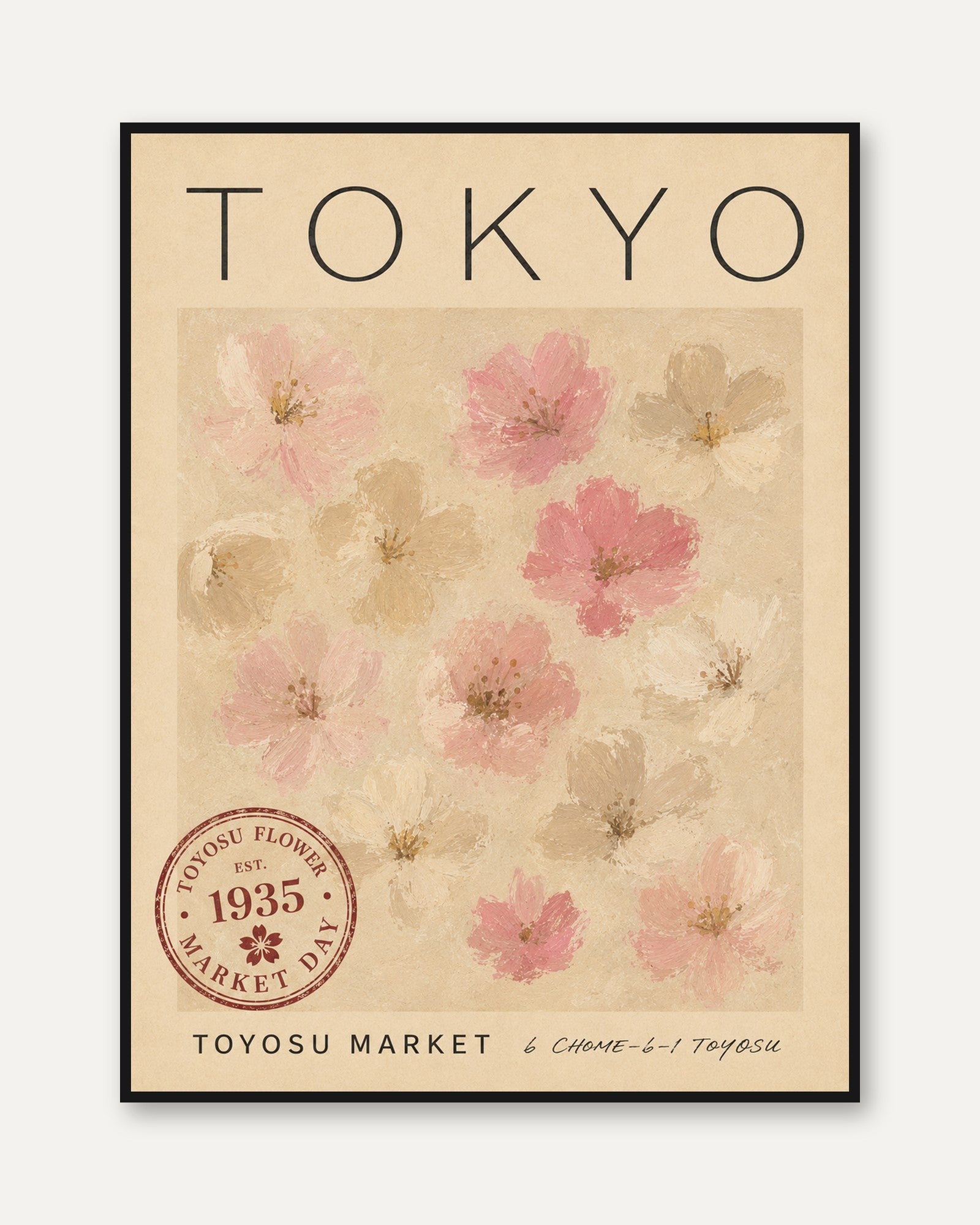 Tokyo Travel Poster – Cherry Blossom Wall Art - framed