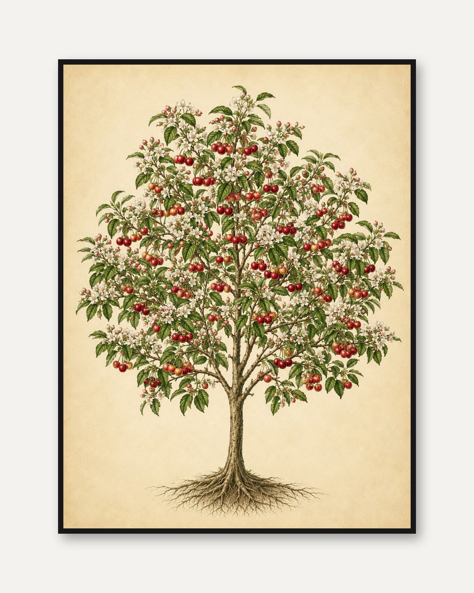 Cherry Tree Botanical Print: Vintage Fruit Tree Illustration - framed