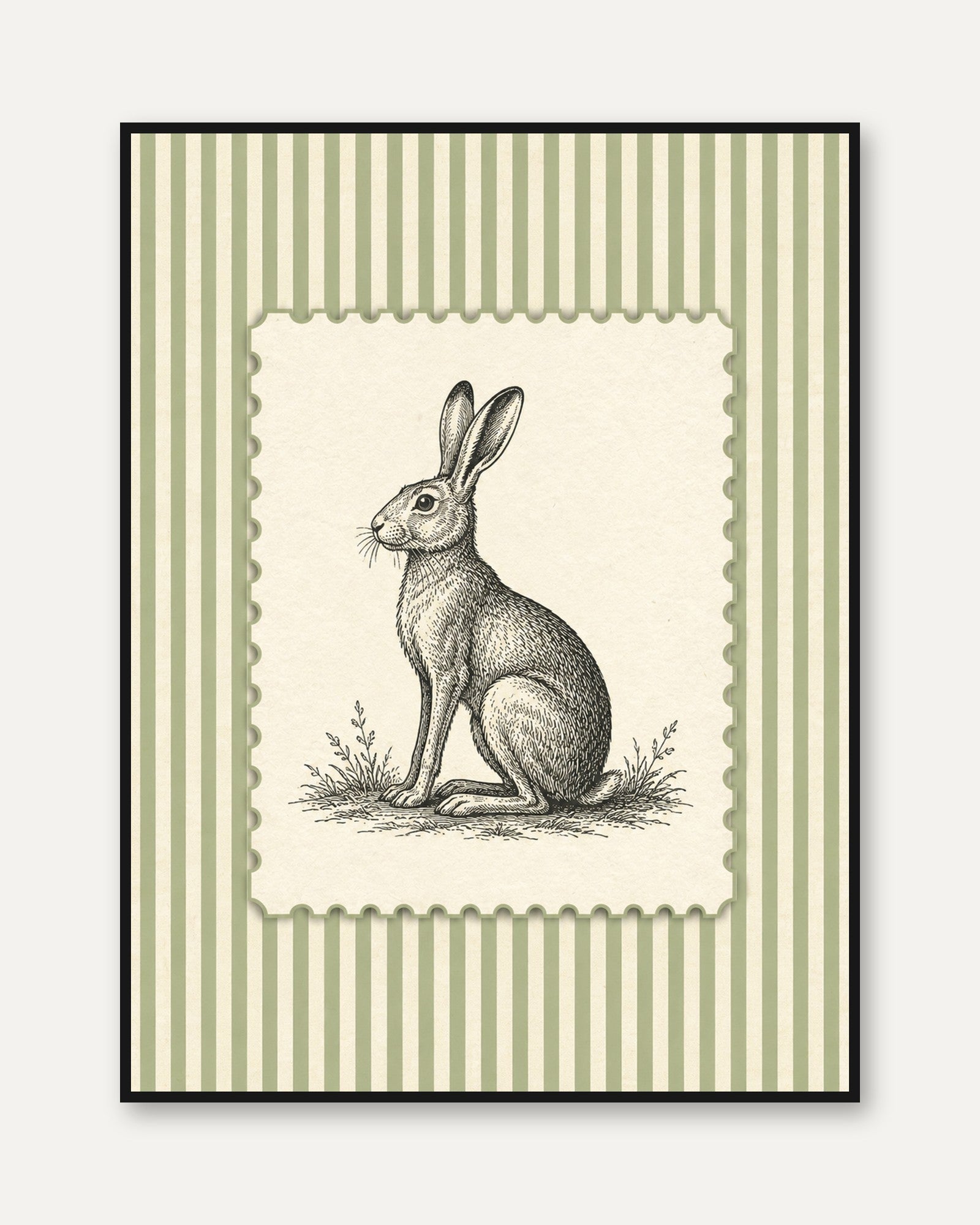 Vintage Rabbit Print – Hare Illustration Wall Art - framed