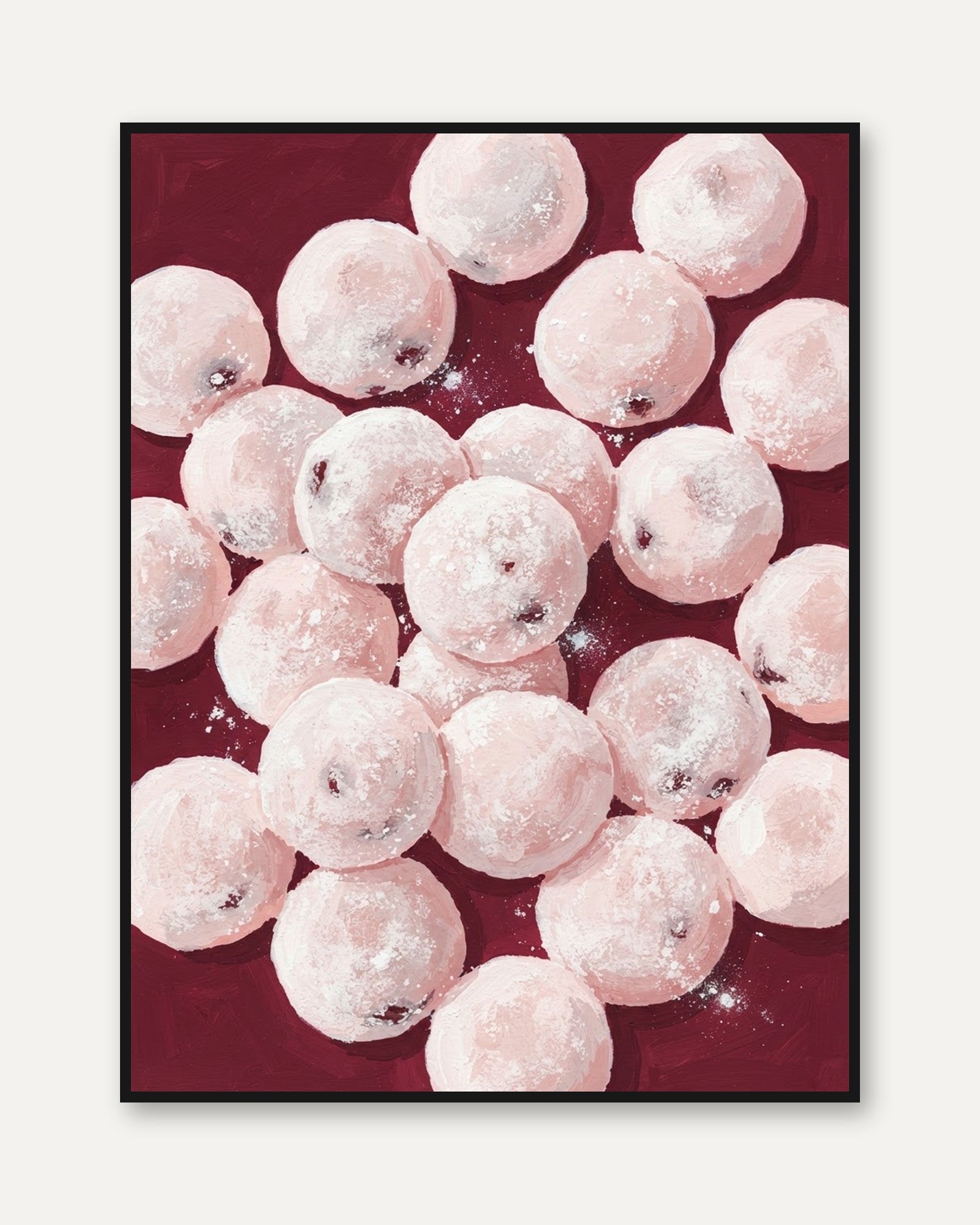 Sugar Dusted Donuts Wall Art: Pink and Burgundy Food Photography - framed