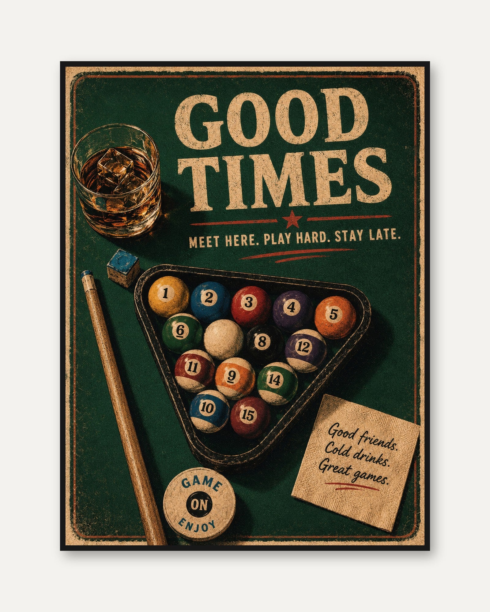 Vintage Pool Hall Poster - framed