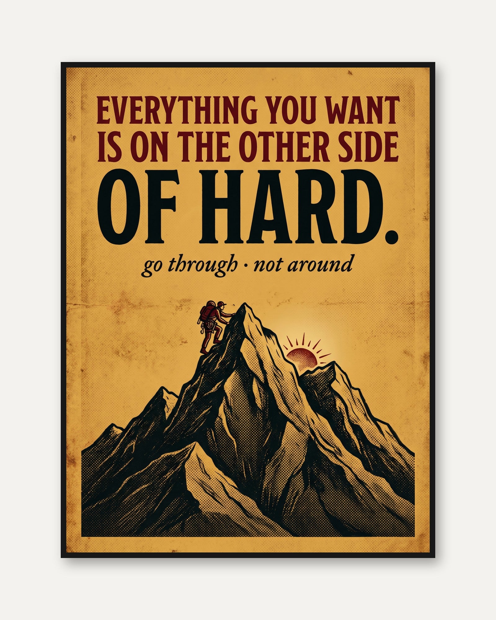 Motivational Wall Art: Mountain Climber Print (Vintage Style) - framed