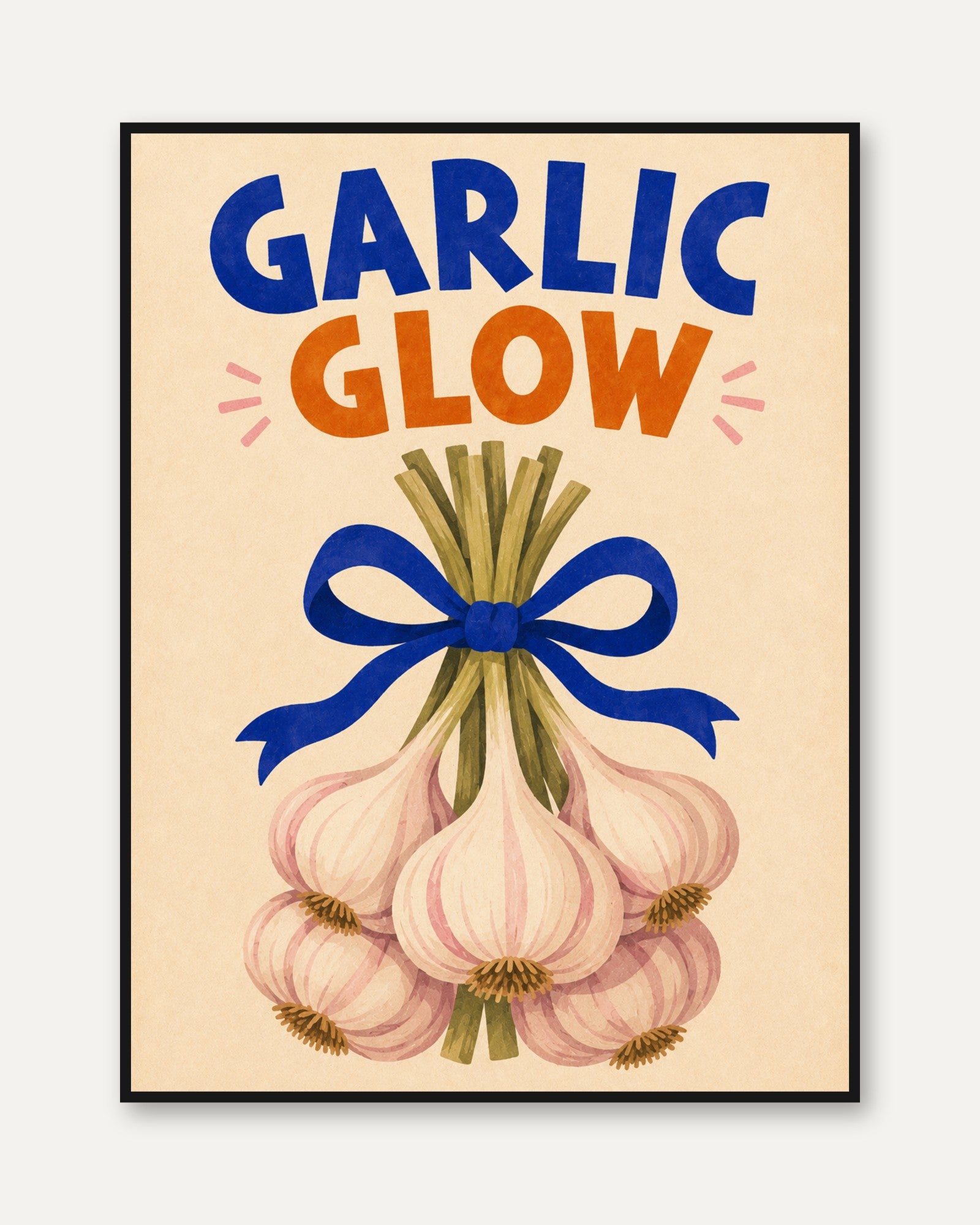 Garlic Kitchen Wall Art – Retro Food Poster - framed