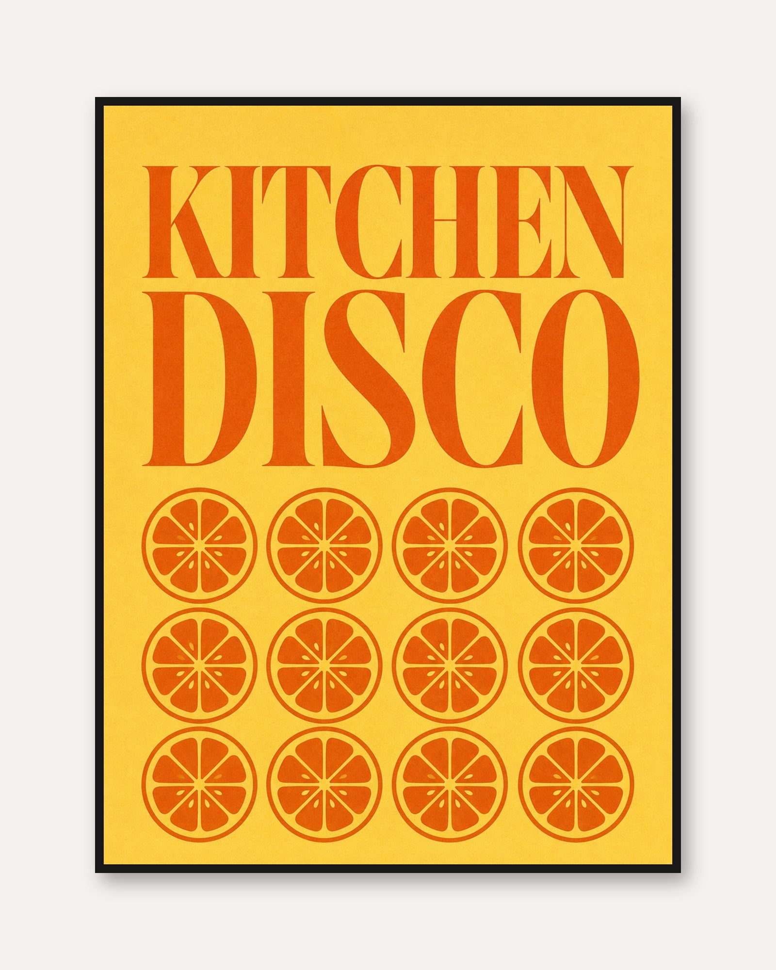 Kitchen Disco Print: Retro 70s Typography with Orange Slices - framed