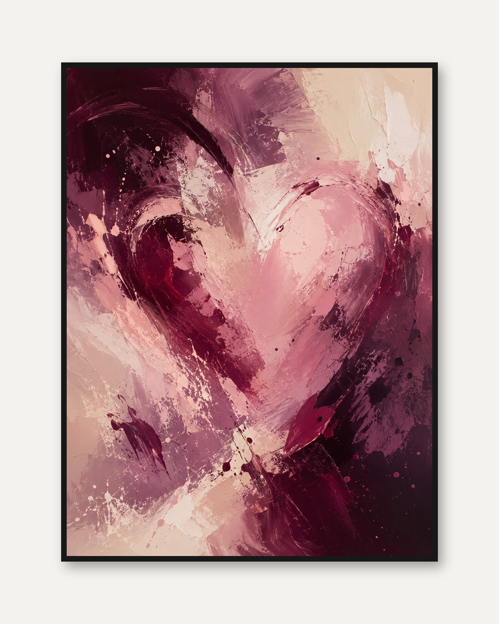 Purple Pink Abstract Art – Modern Heart Painting - framed