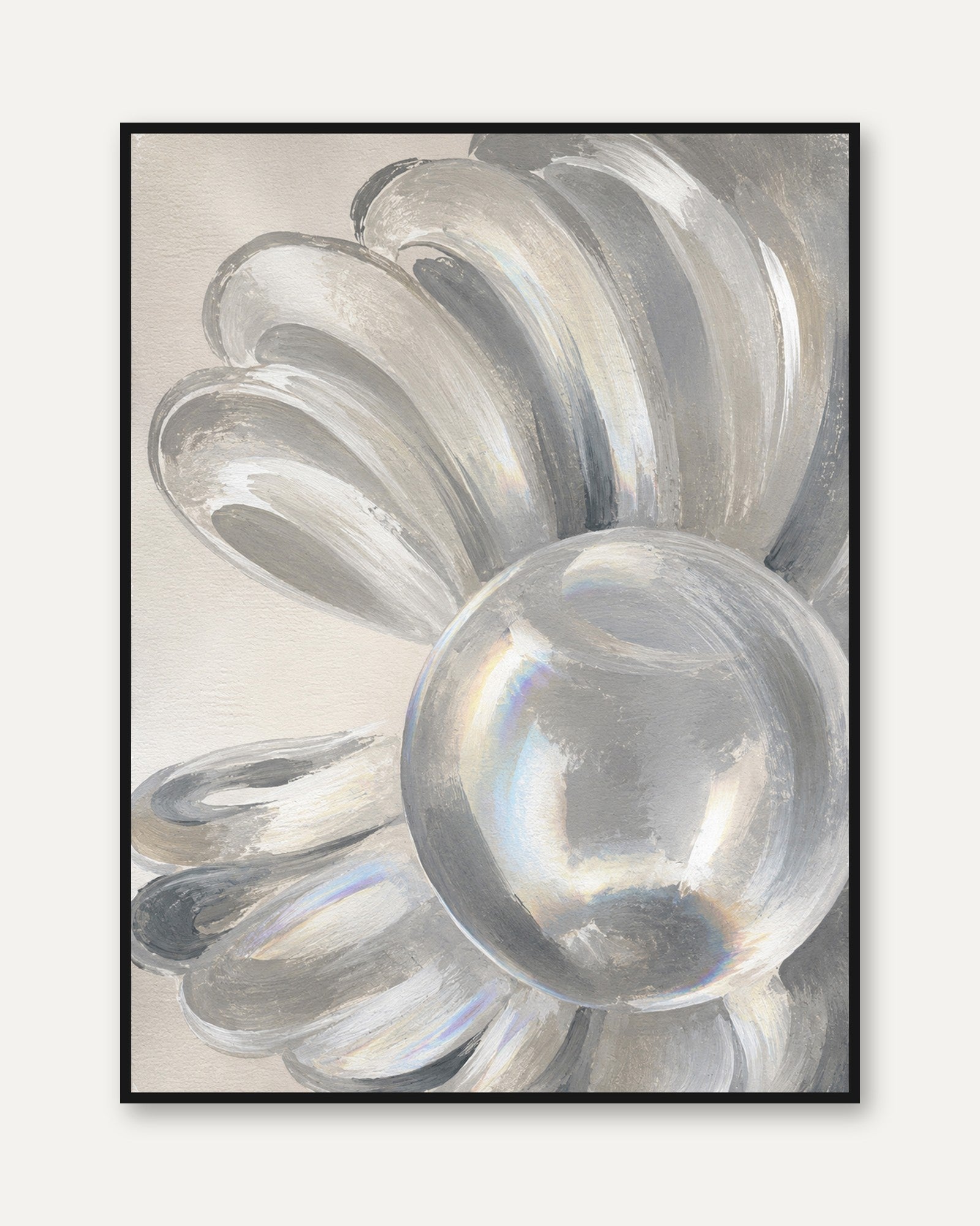 Neutral Sphere Art Print: Abstract Gray and Beige Contemporary Art - framed