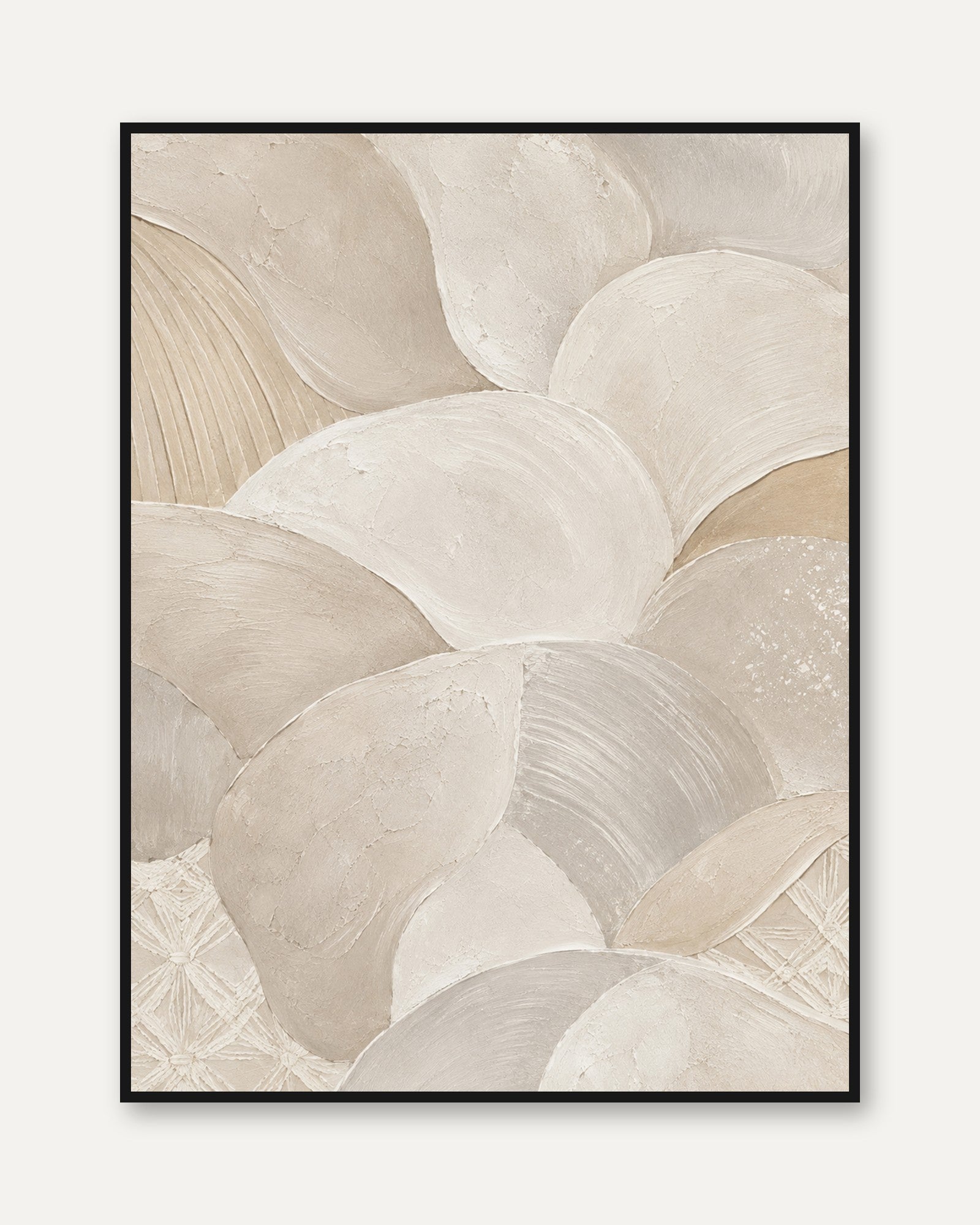 Abstract Neutral Shells Art Print: Organic Textured Beige Design - framed