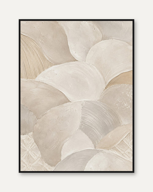 Abstract Neutral Shells Art Print: Organic Textured Beige Design - framed