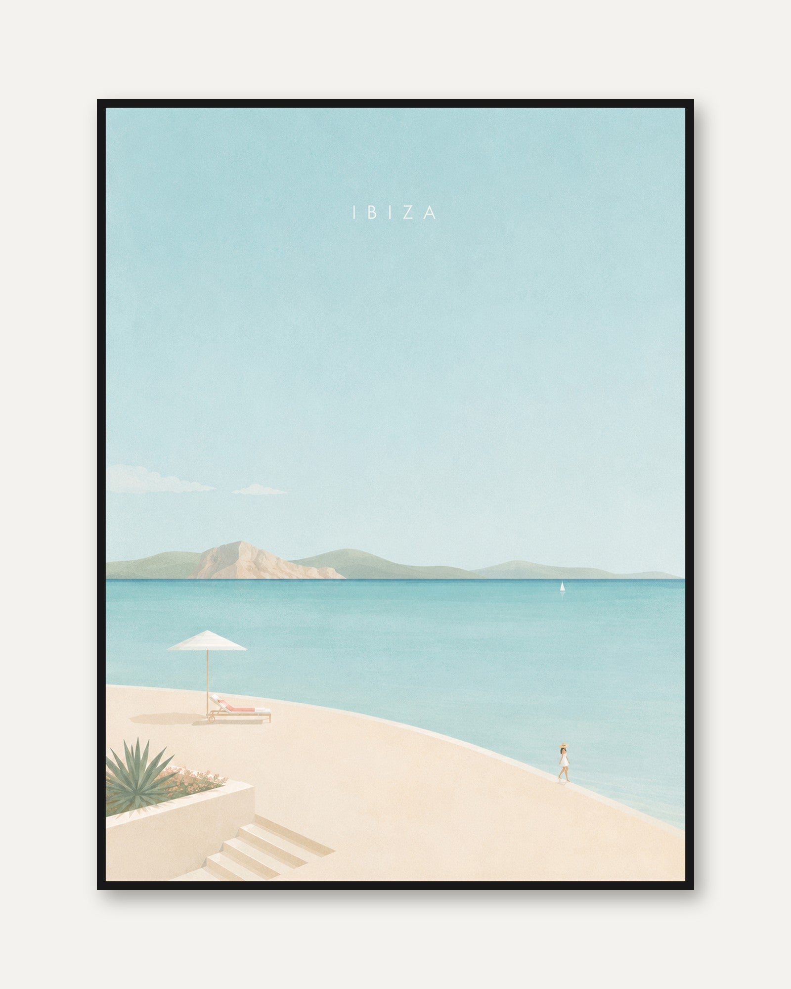 Ibiza Beach Poster: Minimalist Coastal Pastel Art Print - framed