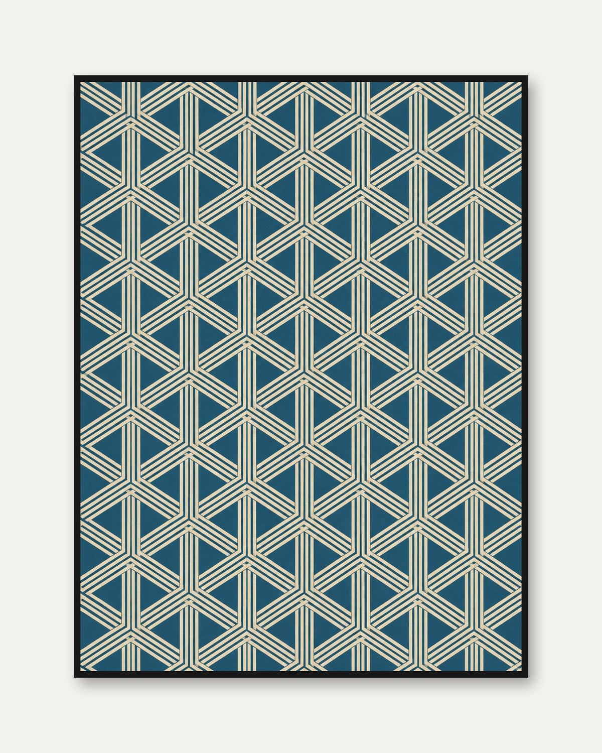 Geometric Art Print: Gold & Navy Blue Lattice (Living Room Decor) - framed