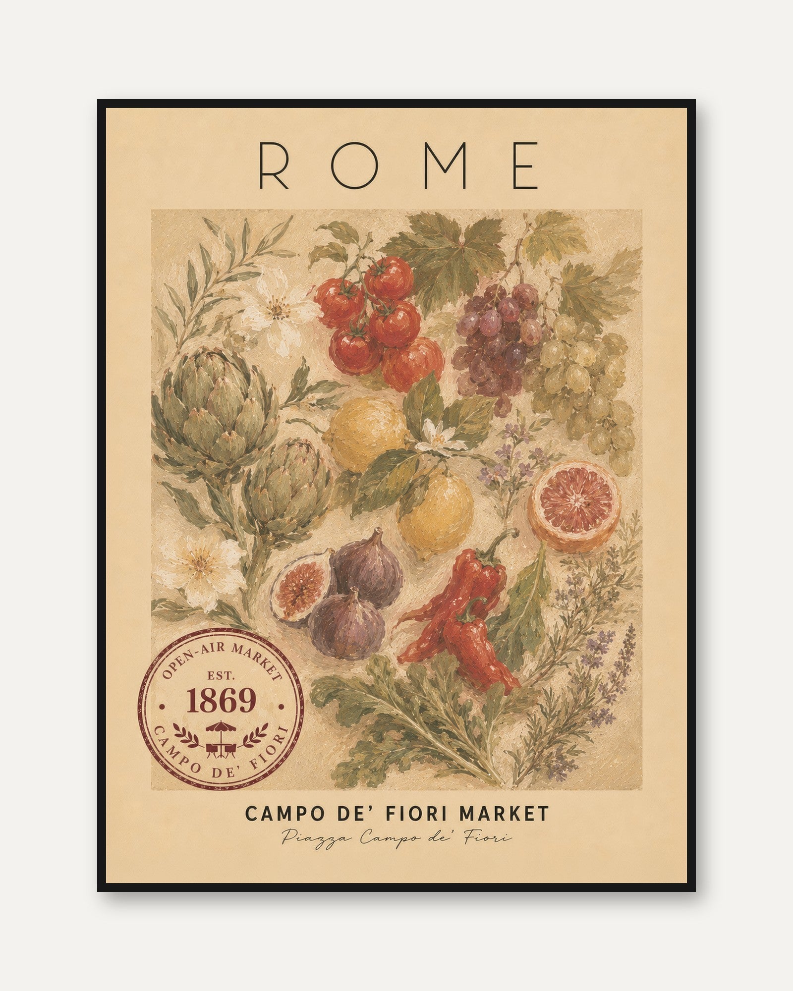 Rome Travel Poster – Italian Market Print - framed