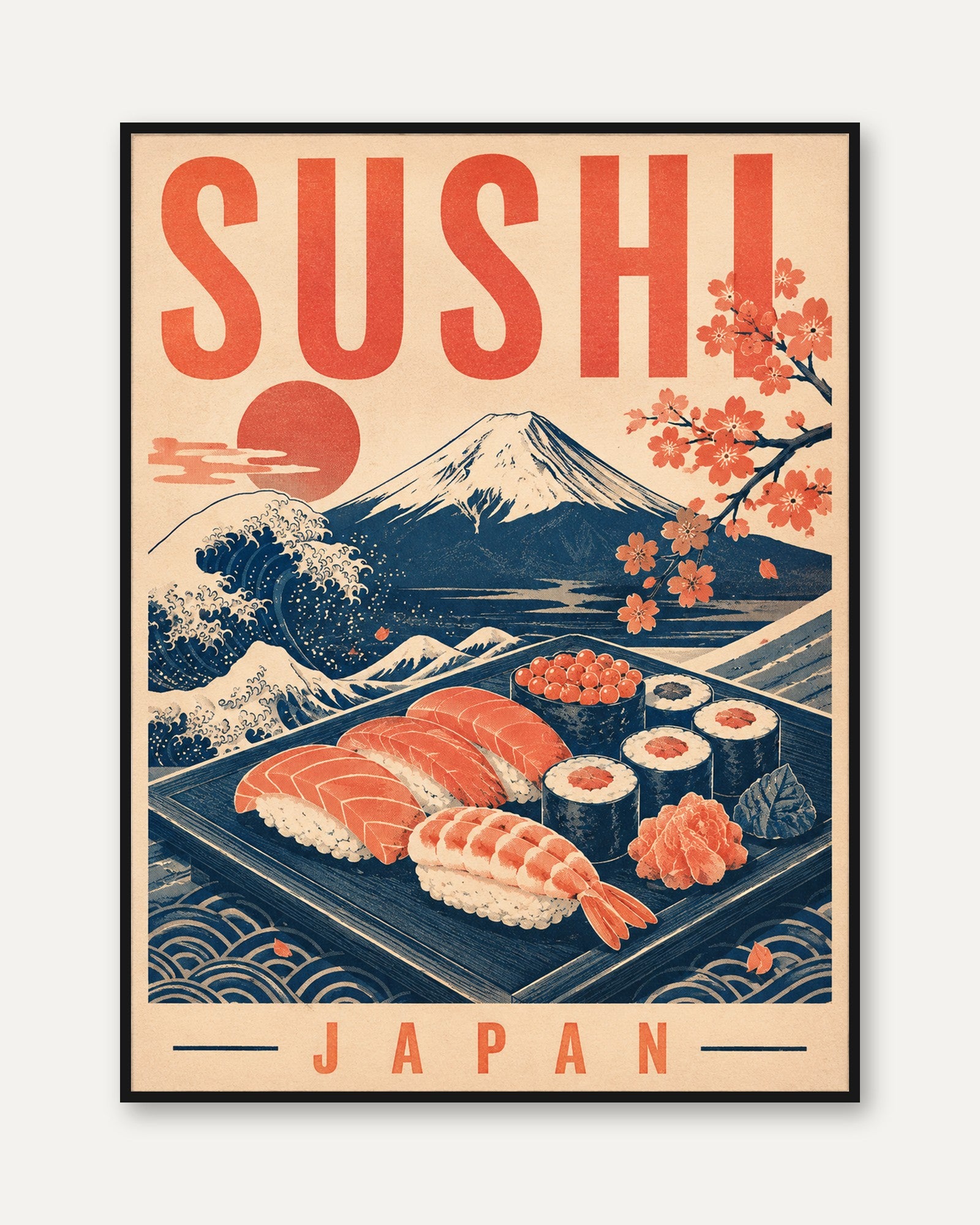 Sushi Travel Poster: Mid-Century Japan Art - framed