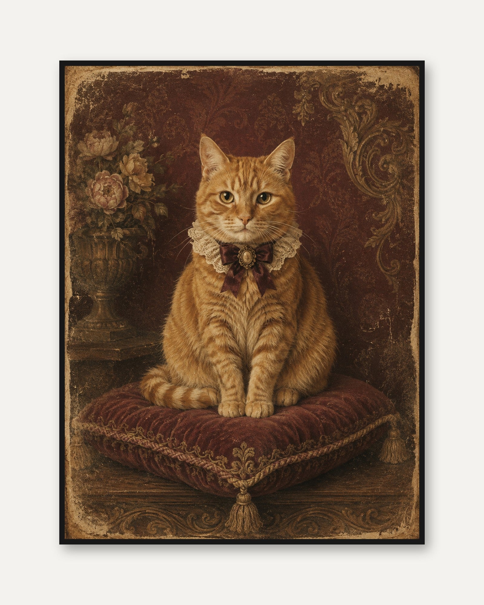 Vintage Cat Portrait – Victorian Pet Wall Art - framed