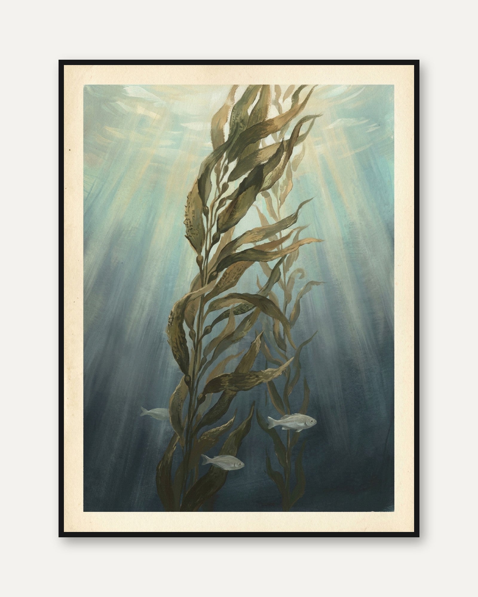 Underwater Kelp Forest Art Print: Vintage Marine Botanical - framed