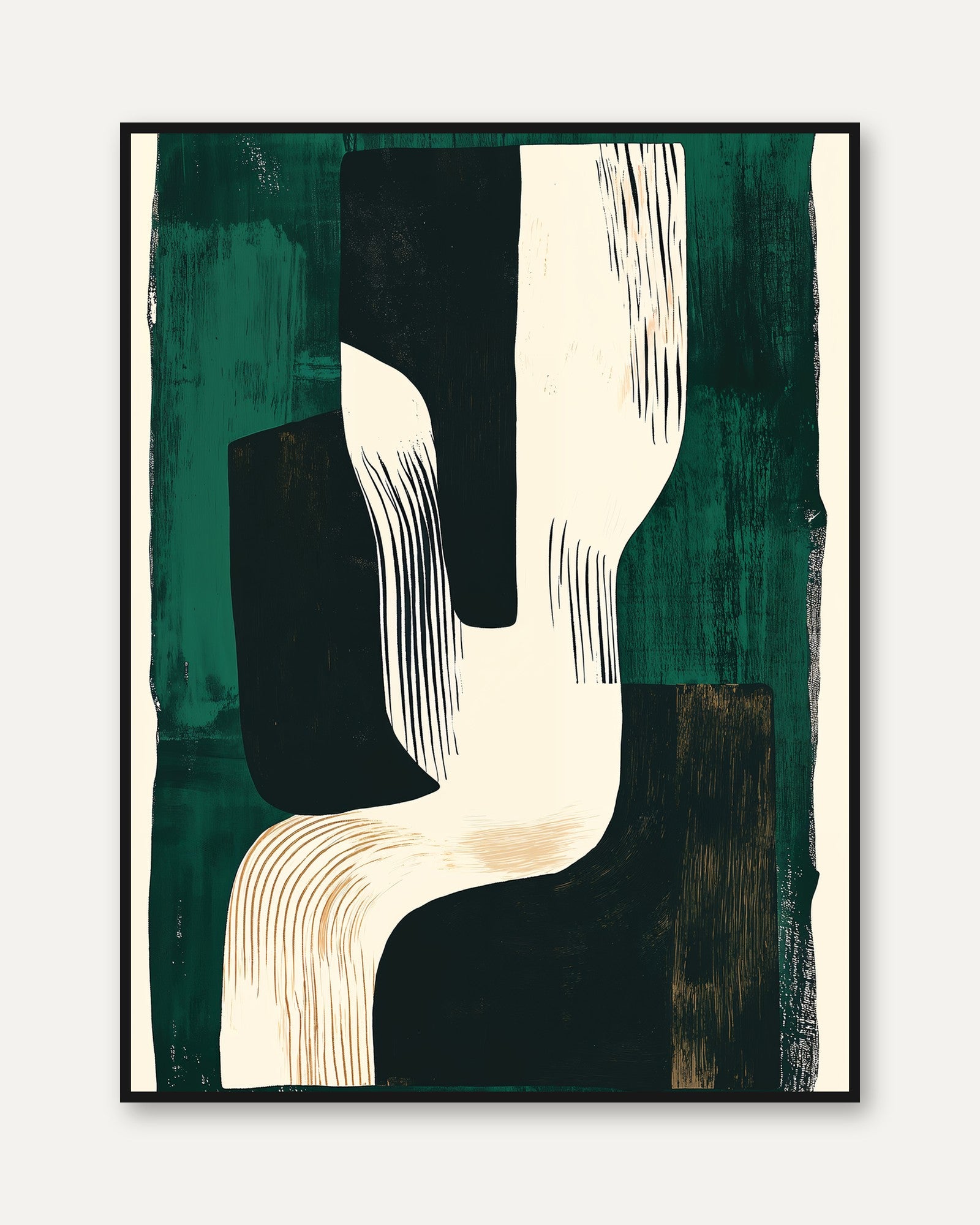 Abstract Wall Art Print: Dark Green Geometric Design - framed