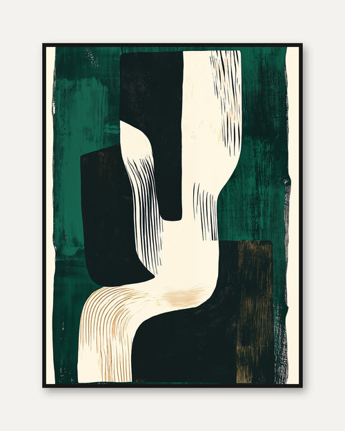 Abstract Wall Art Print: Dark Green Geometric Design - framed