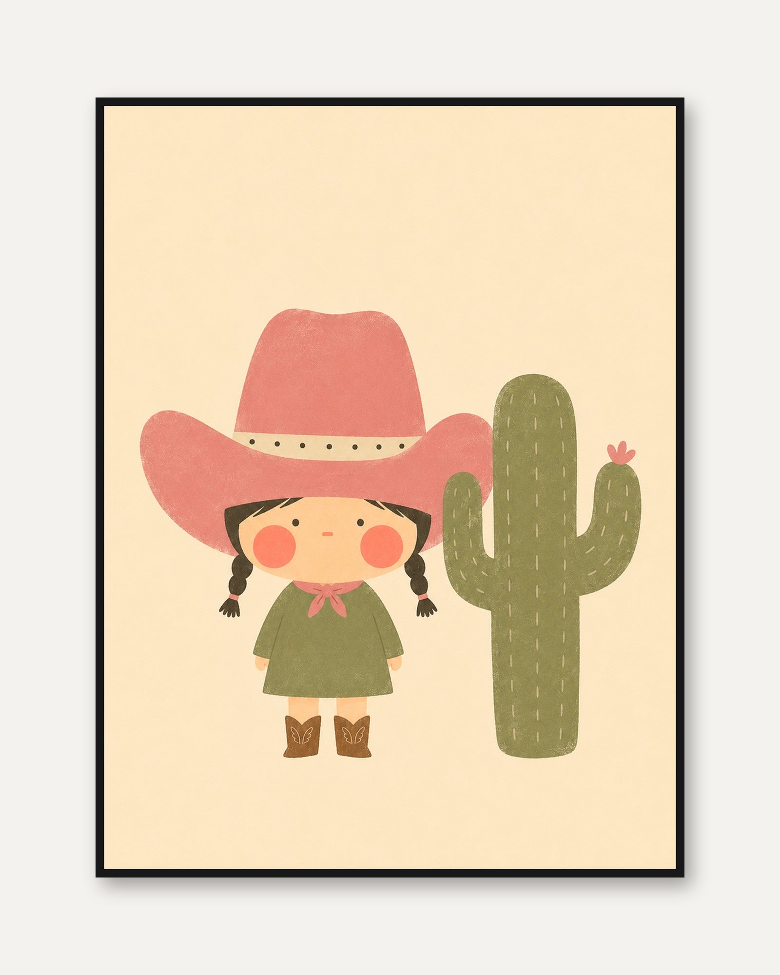 Cowgirl Cactus Print – Western Nursery Wall Art - framed