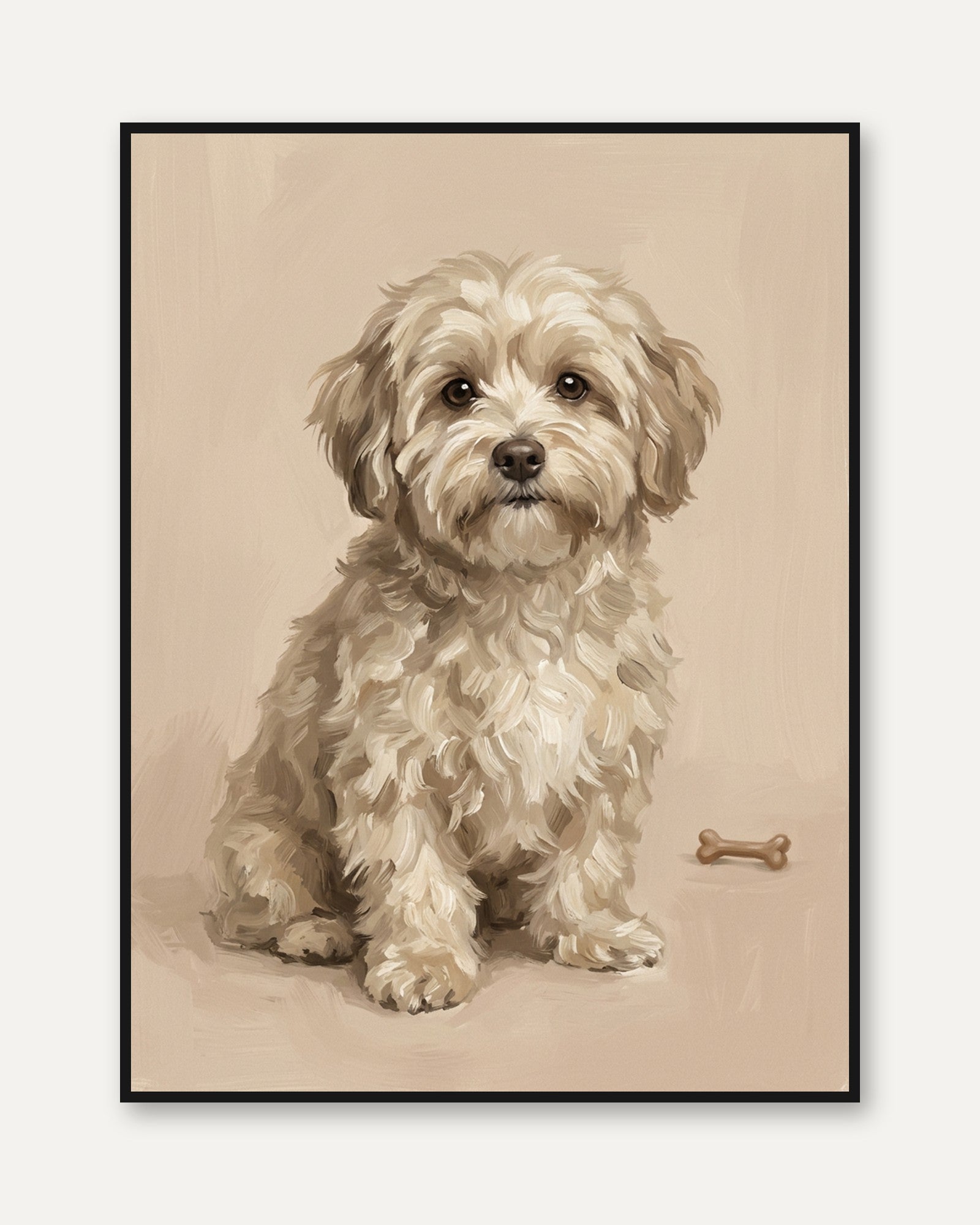 Fluffy Terrier Dog Portrait: Neutral Tone Wall Art - framed