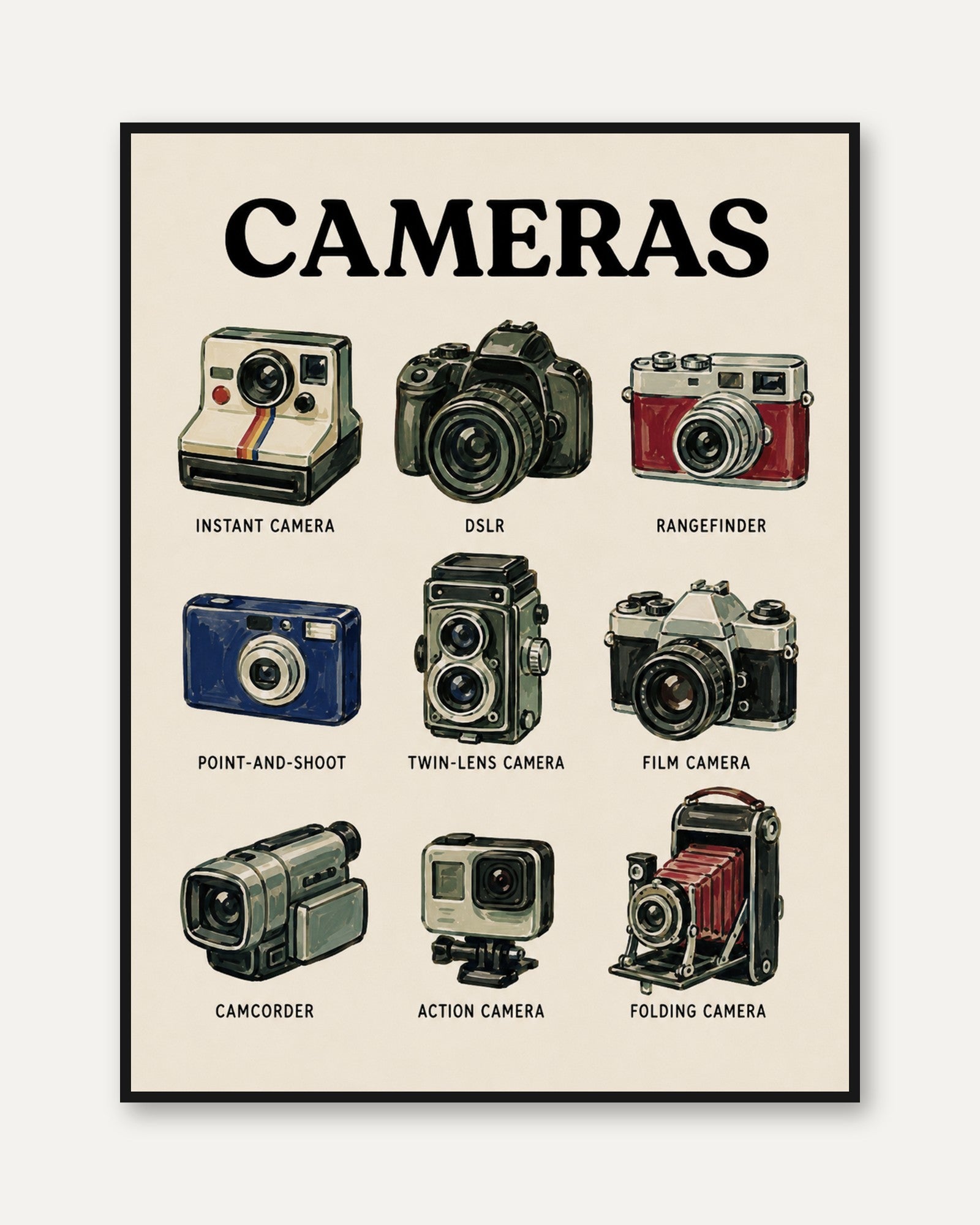 Camera Types Poster - framed