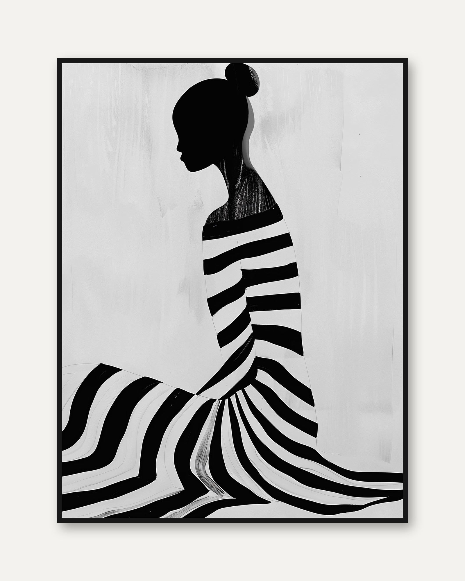 Fashion Wall Art Print: Elegant Woman Silhouette (Black and White Post - framed