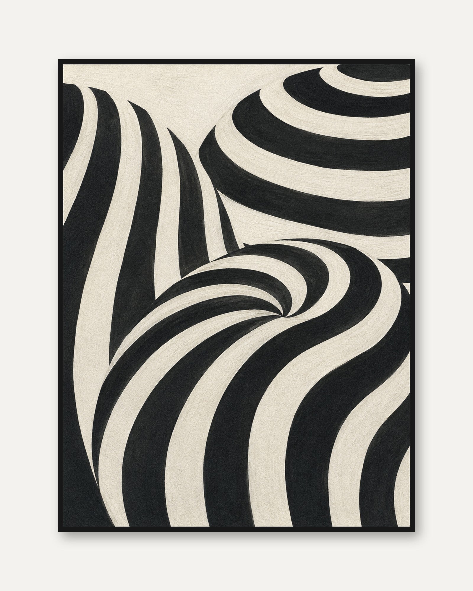 Abstract Curved Stripes Wall Art: Op Art Black And White Print - framed