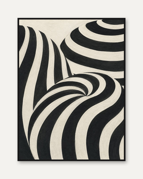Abstract Curved Stripes Wall Art: Op Art Black And White Print - framed
