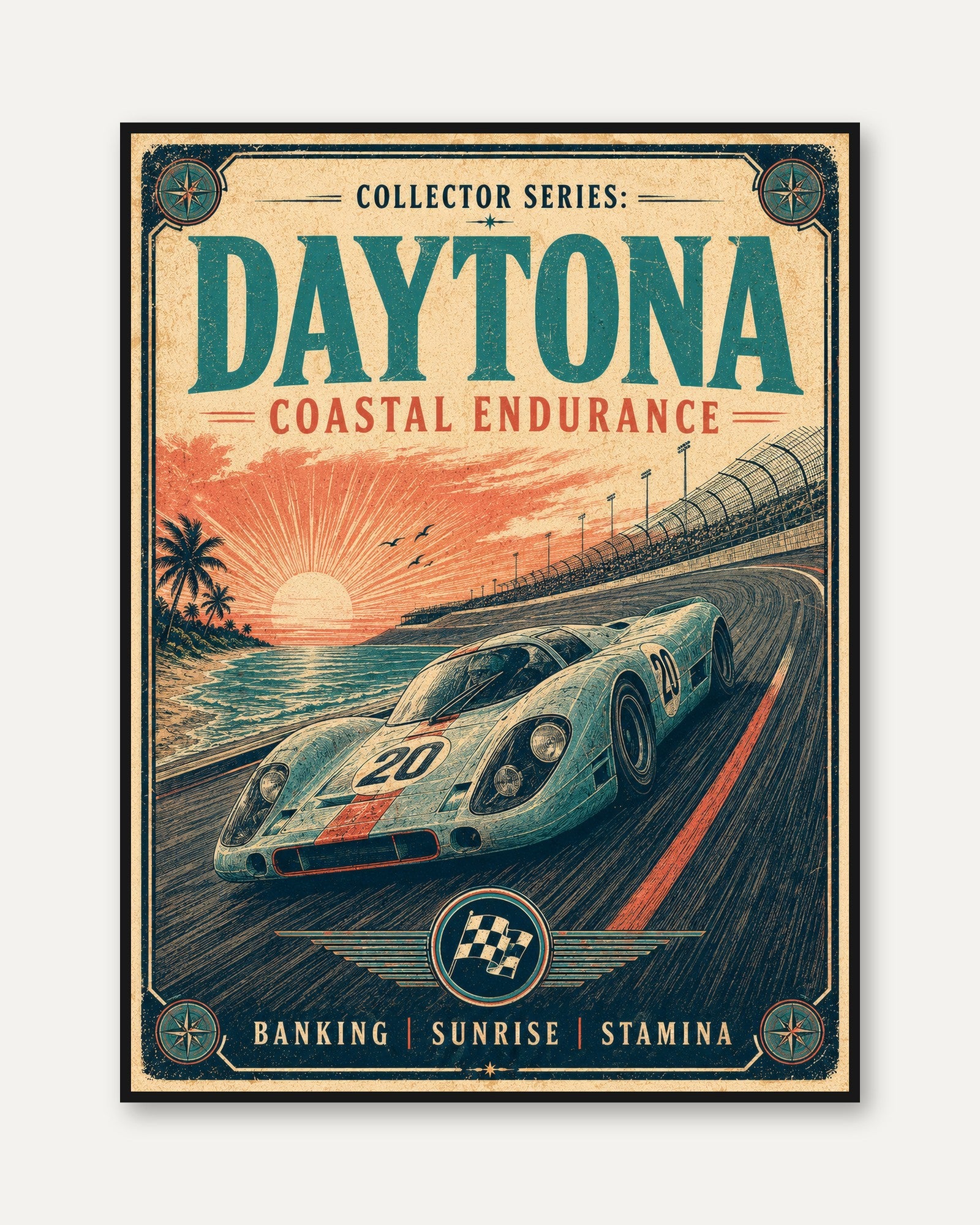 Daytona Racing Poster Print — Vintage Coastal Endurance - framed