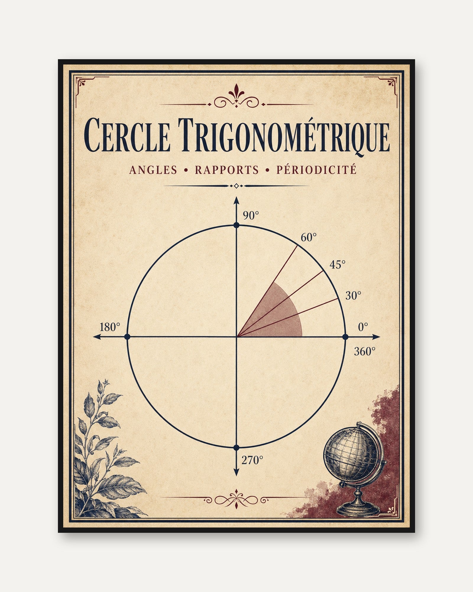 Math Classroom Poster – Trigonometry Circle Print - framed