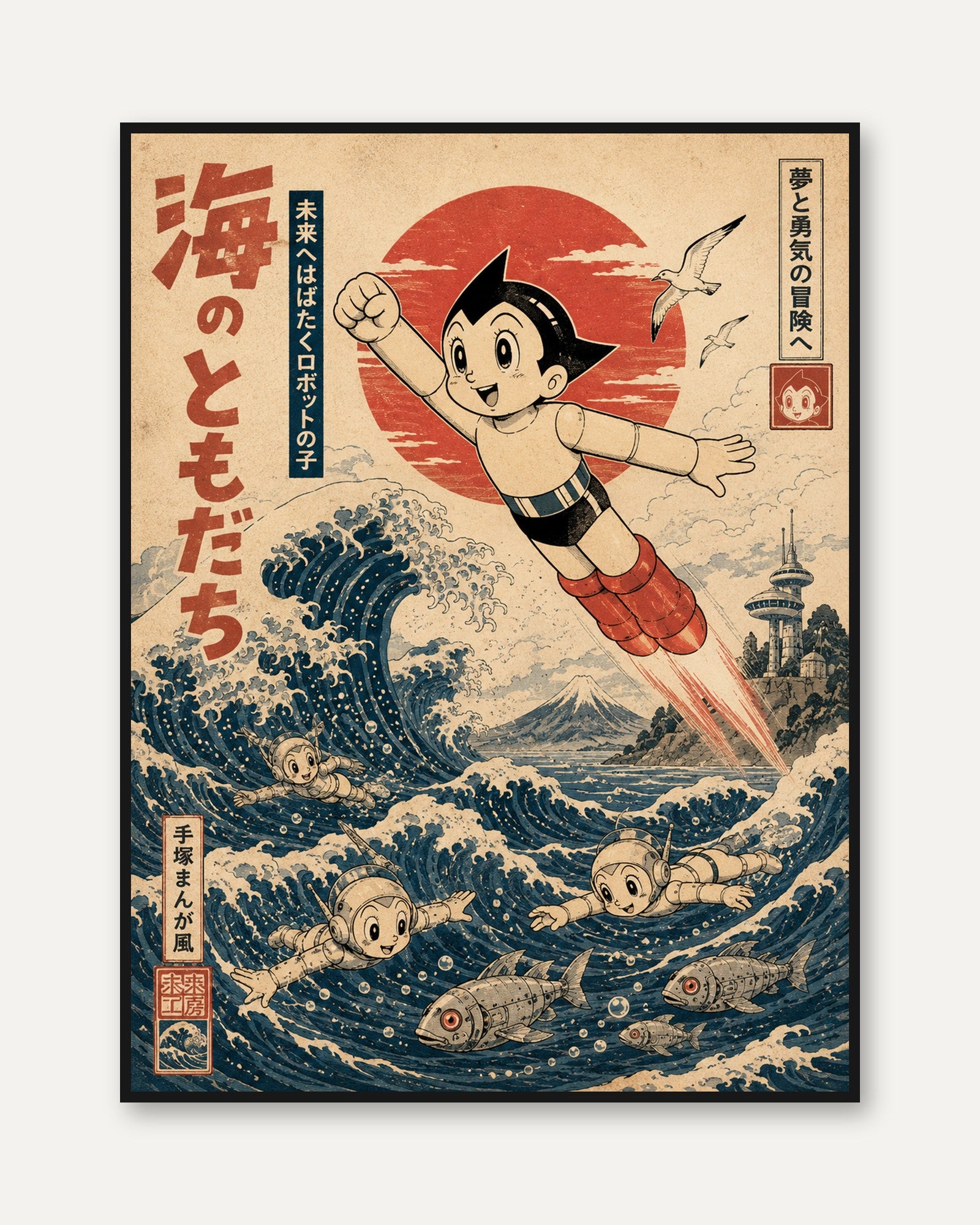 Japanese Wave Wall Art – Vintage Ukiyo-e Print - framed