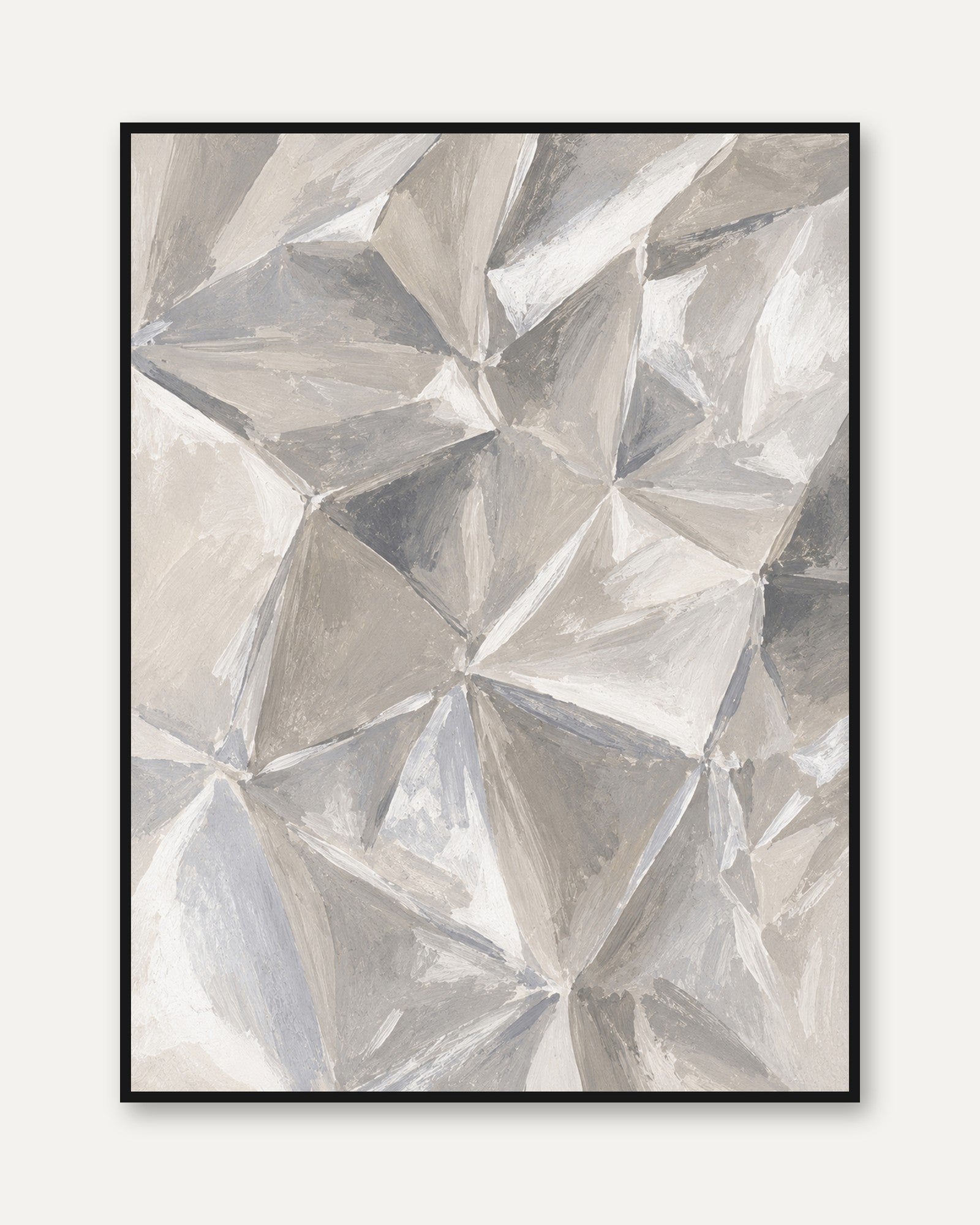 Abstract Geometric Facets Wall Art: Neutral Taupe Cubist Design - framed
