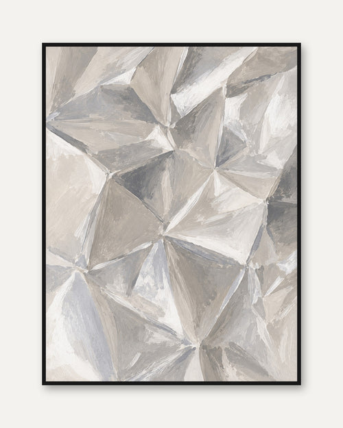 Abstract Geometric Facets Wall Art: Neutral Taupe Cubist Design - framed