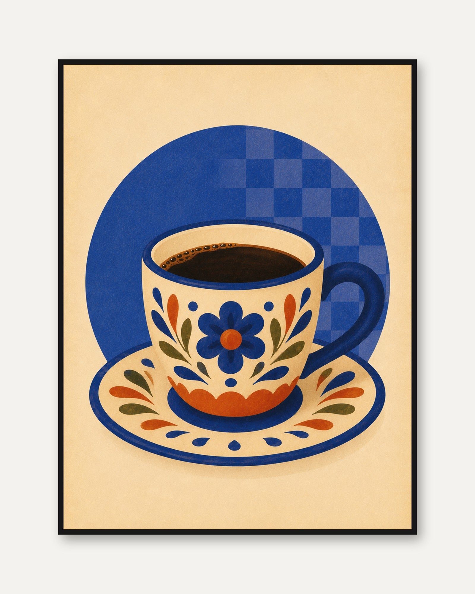 Folk Art Coffee Cup Print - framed