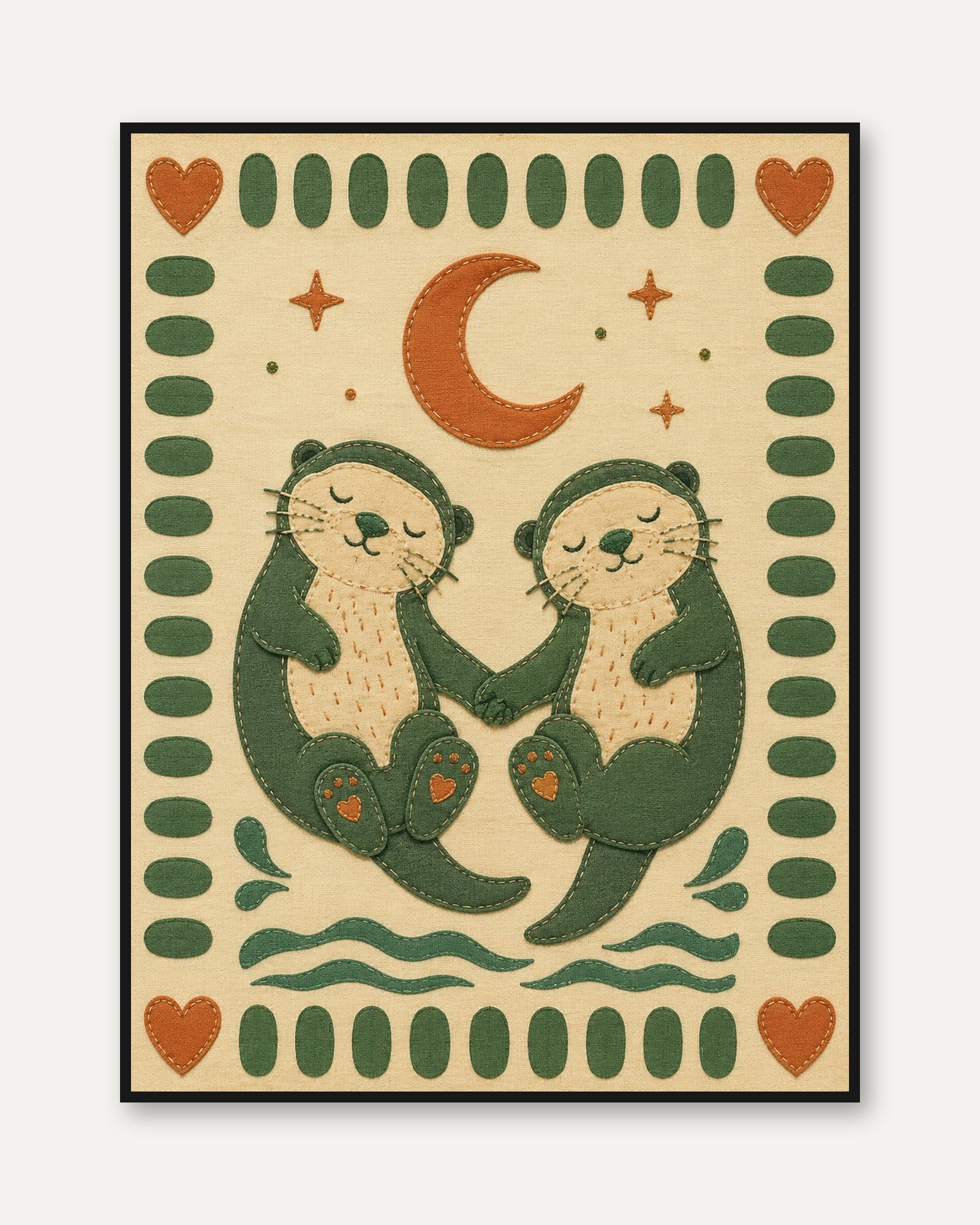 Otter Nursery Wall Art – Folk Art Animal Print - framed