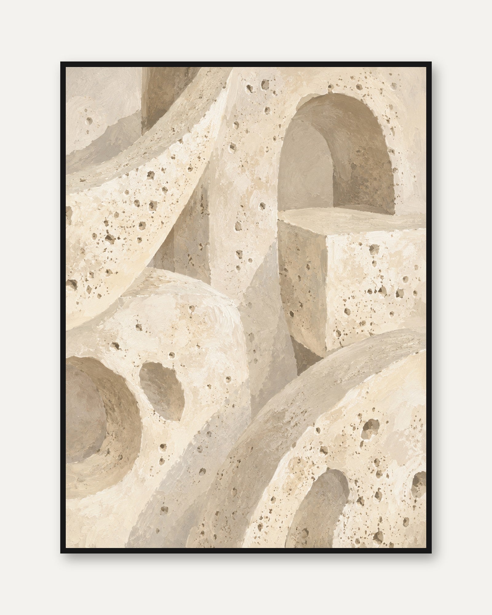 Minimalist Terrazzo Architecture Print: Neutral Abstract Forms - framed