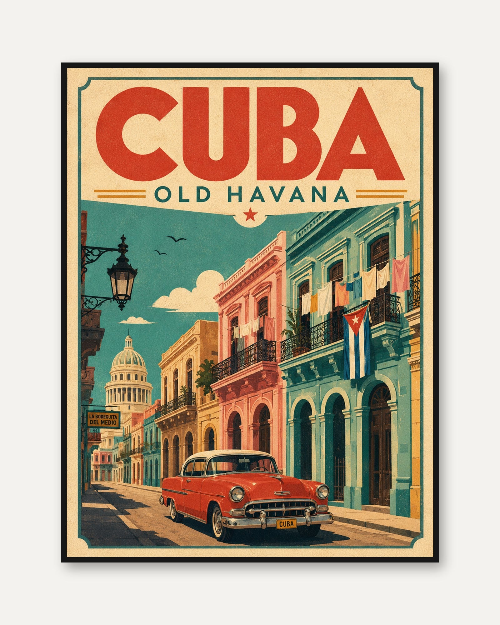 Cuba Travel Poster – Old Havana Wall Art - framed