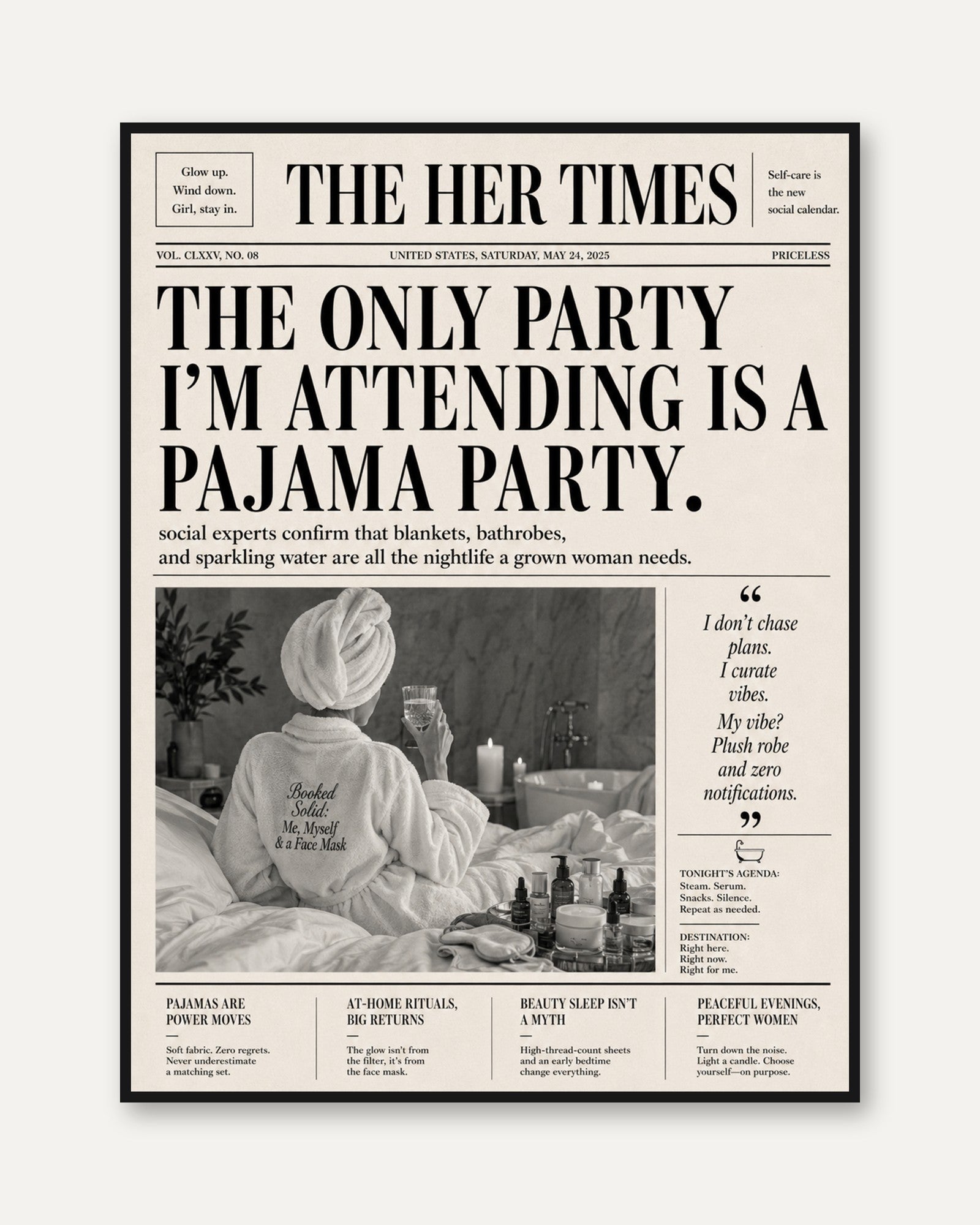 Humorous Wall Art Print: Pajama Party Theme - framed