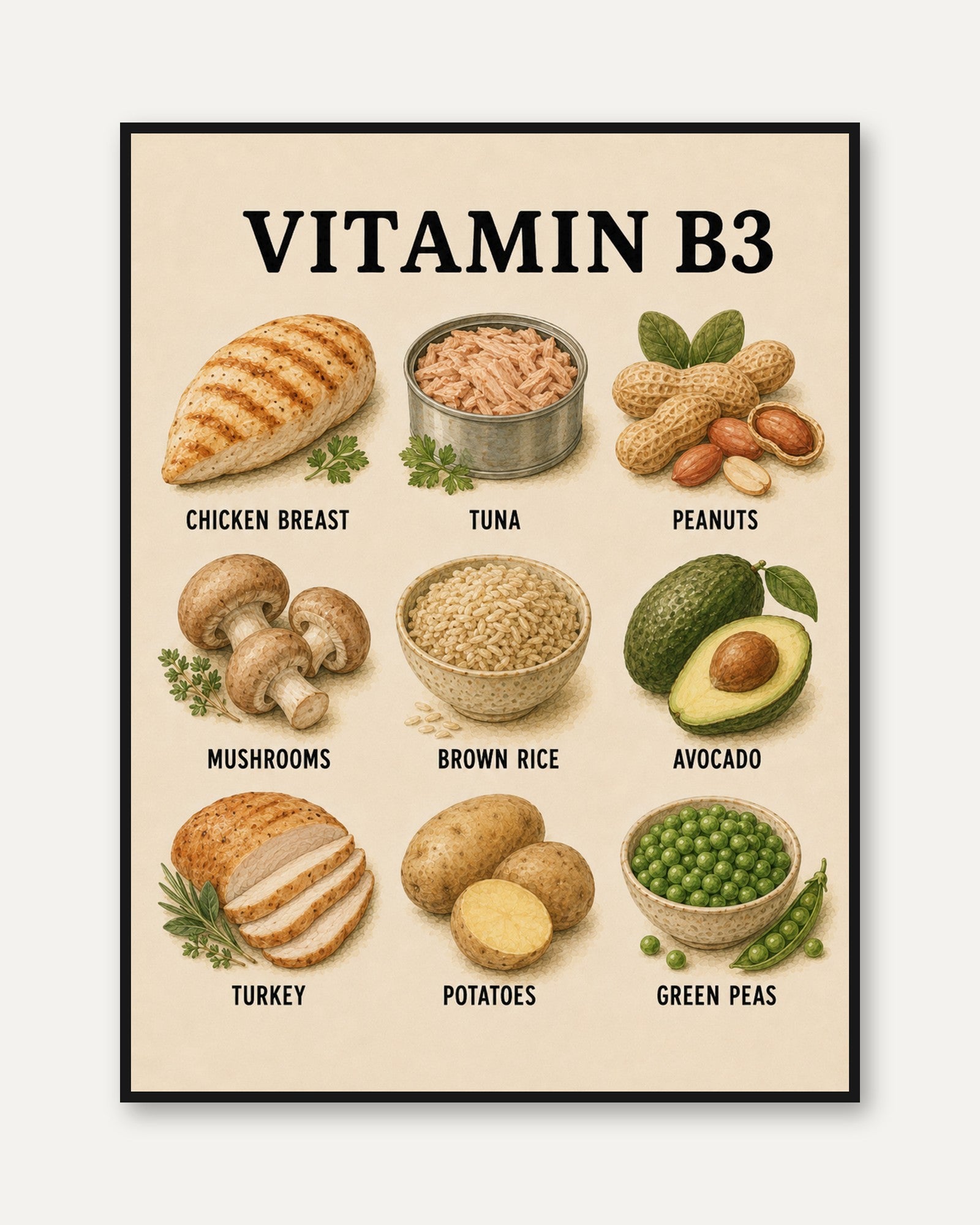 Vitamin B3 Foods Poster - framed