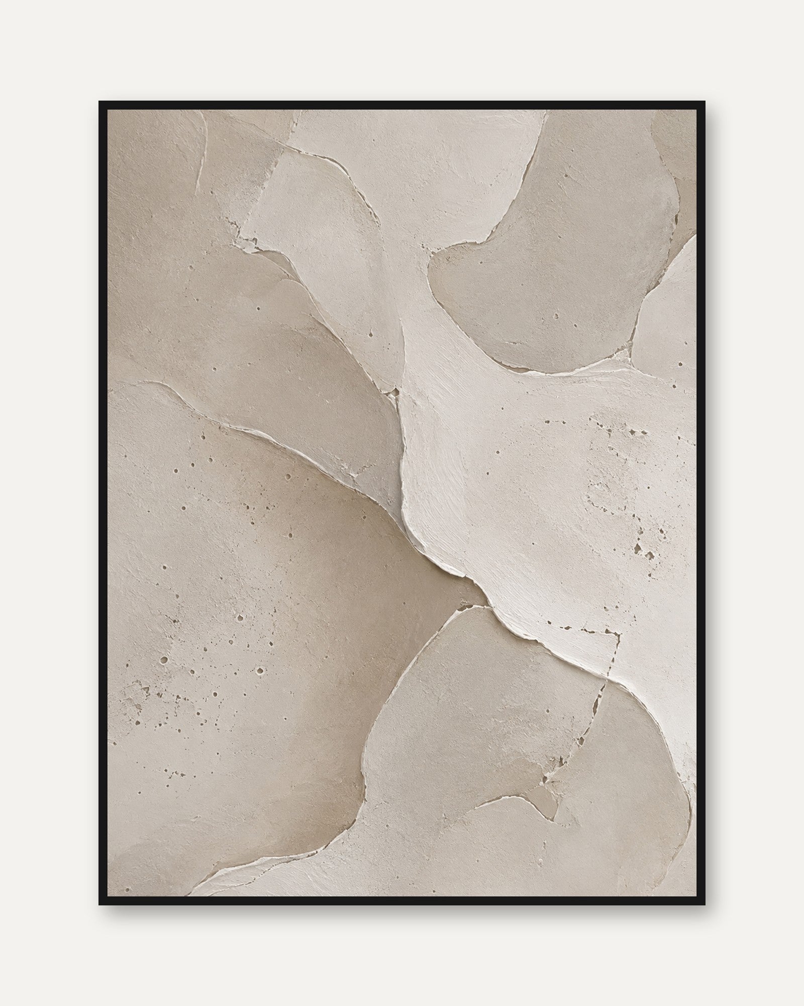 Textured Plaster Abstract Wall Art: Neutral Beige Organic Shapes - framed