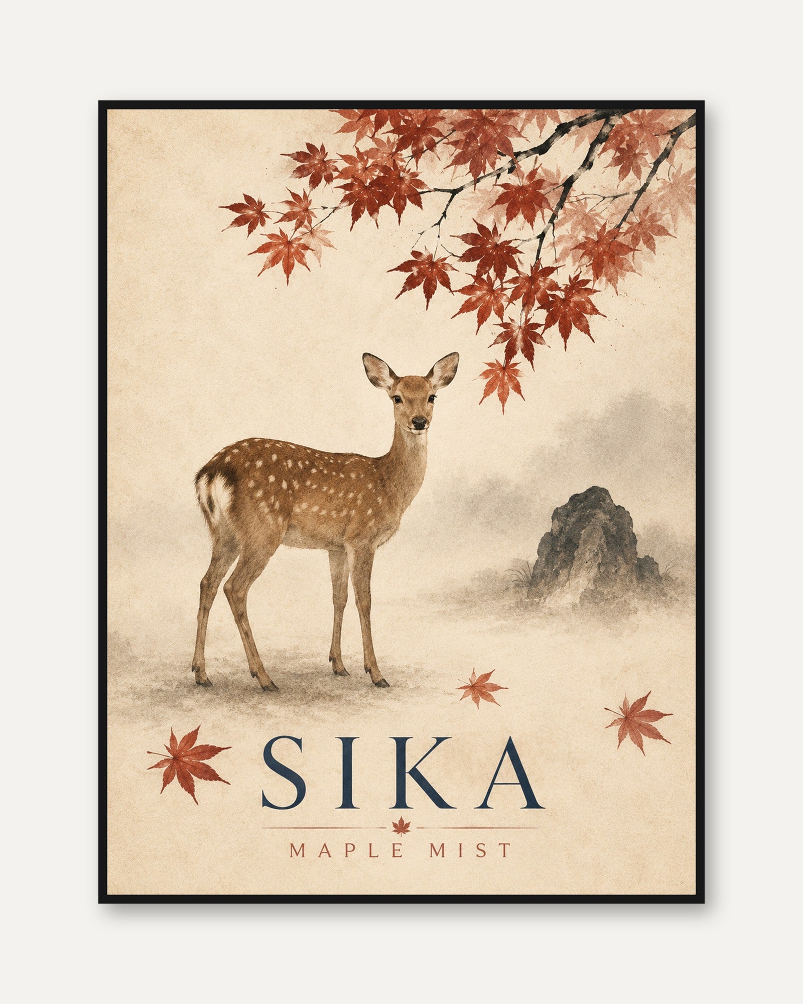 Sika Deer Autumn Maple Print - framed