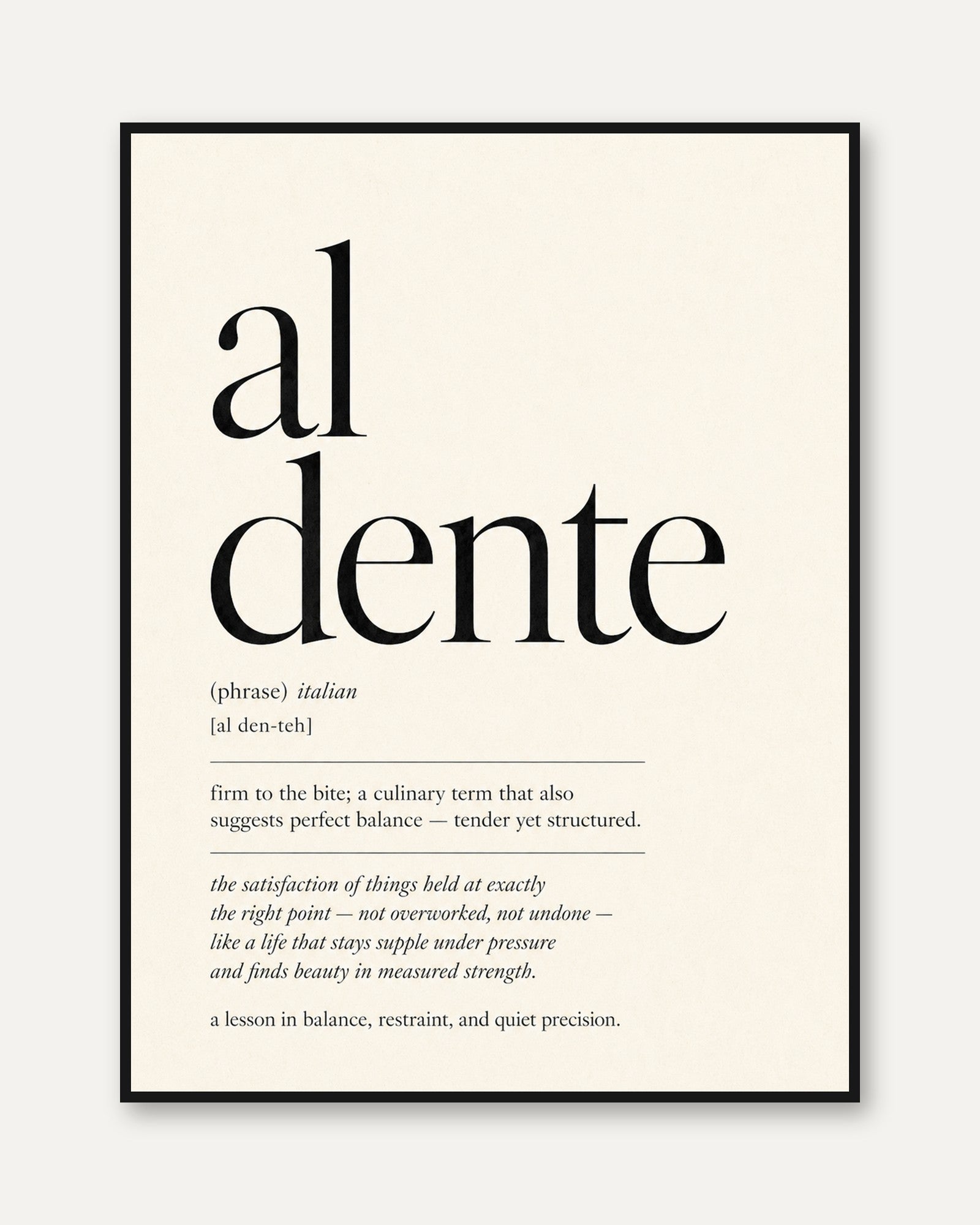 Italian Kitchen Wall Art: Al Dente Definition - framed