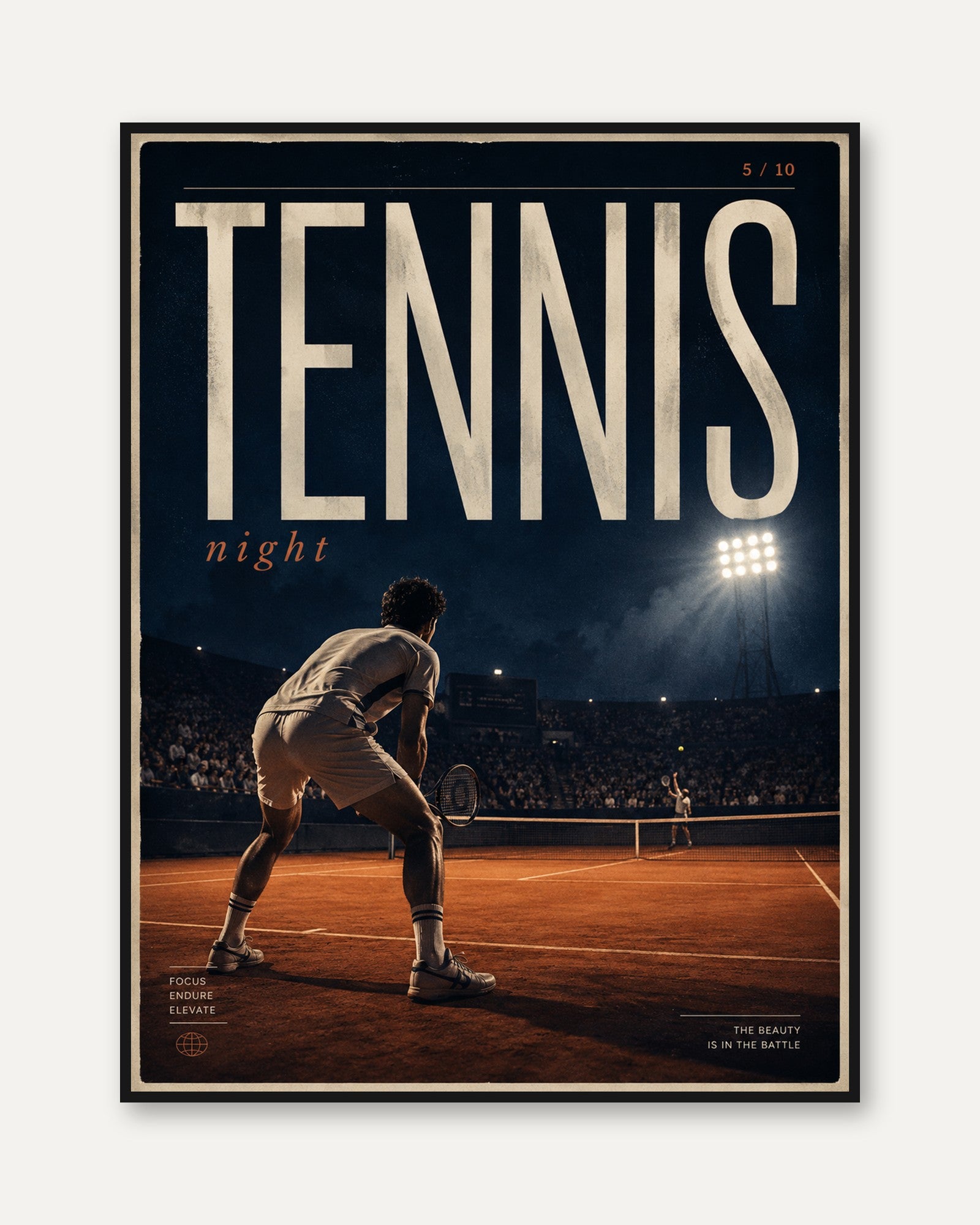 Tennis Night Poster: Vintage Sports Typography Wall Art - framed