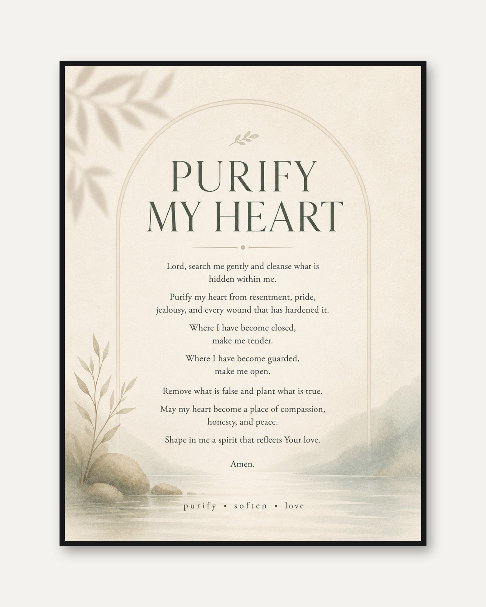 Christian Prayer Wall Art – Purify My Heart Print - framed