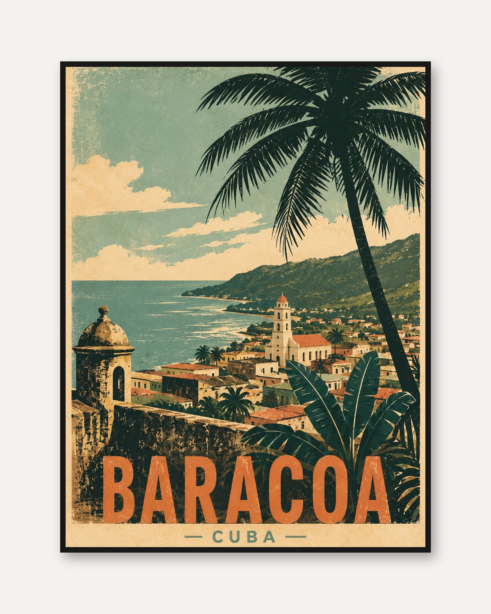 Vintage Travel Poster – Cuba Coastal Print - framed