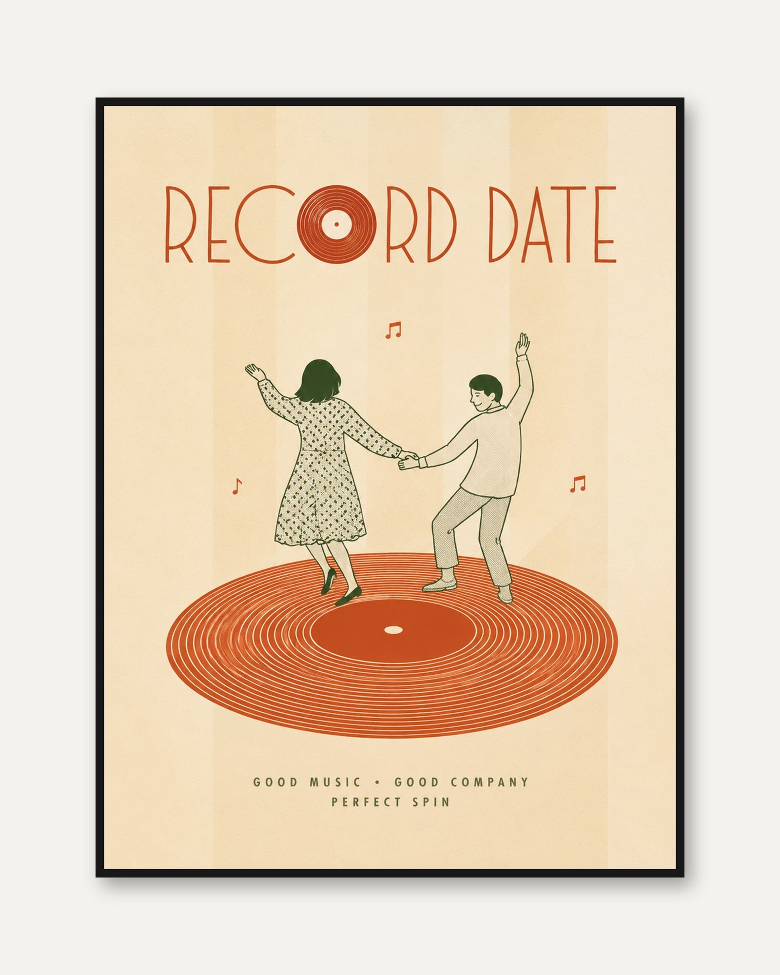 Dancing Couple Vinyl Print: Retro Music Wall Art (Mid-Century Style) - framed