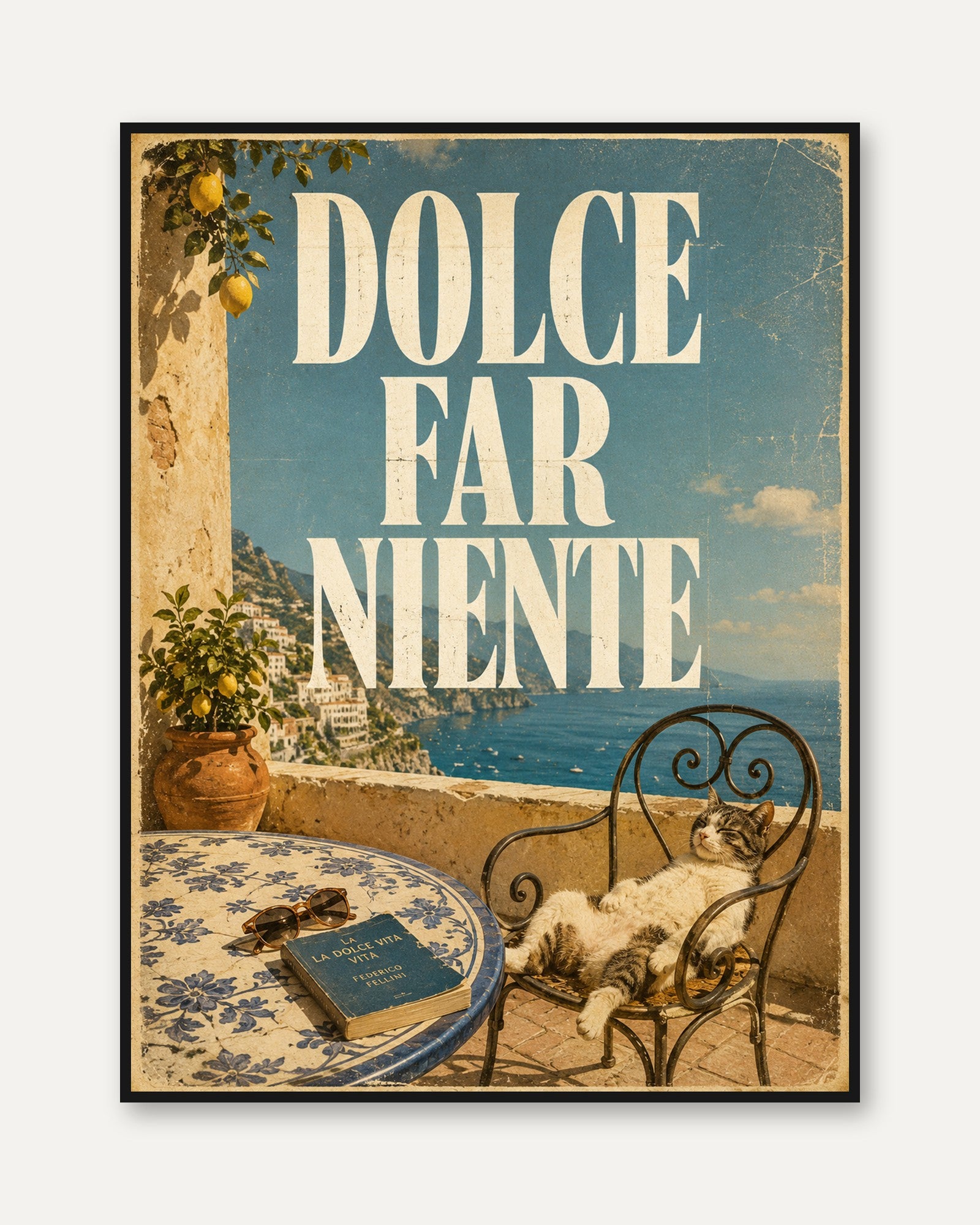Italian Cat Wall Art – Vintage Italy Poster - framed