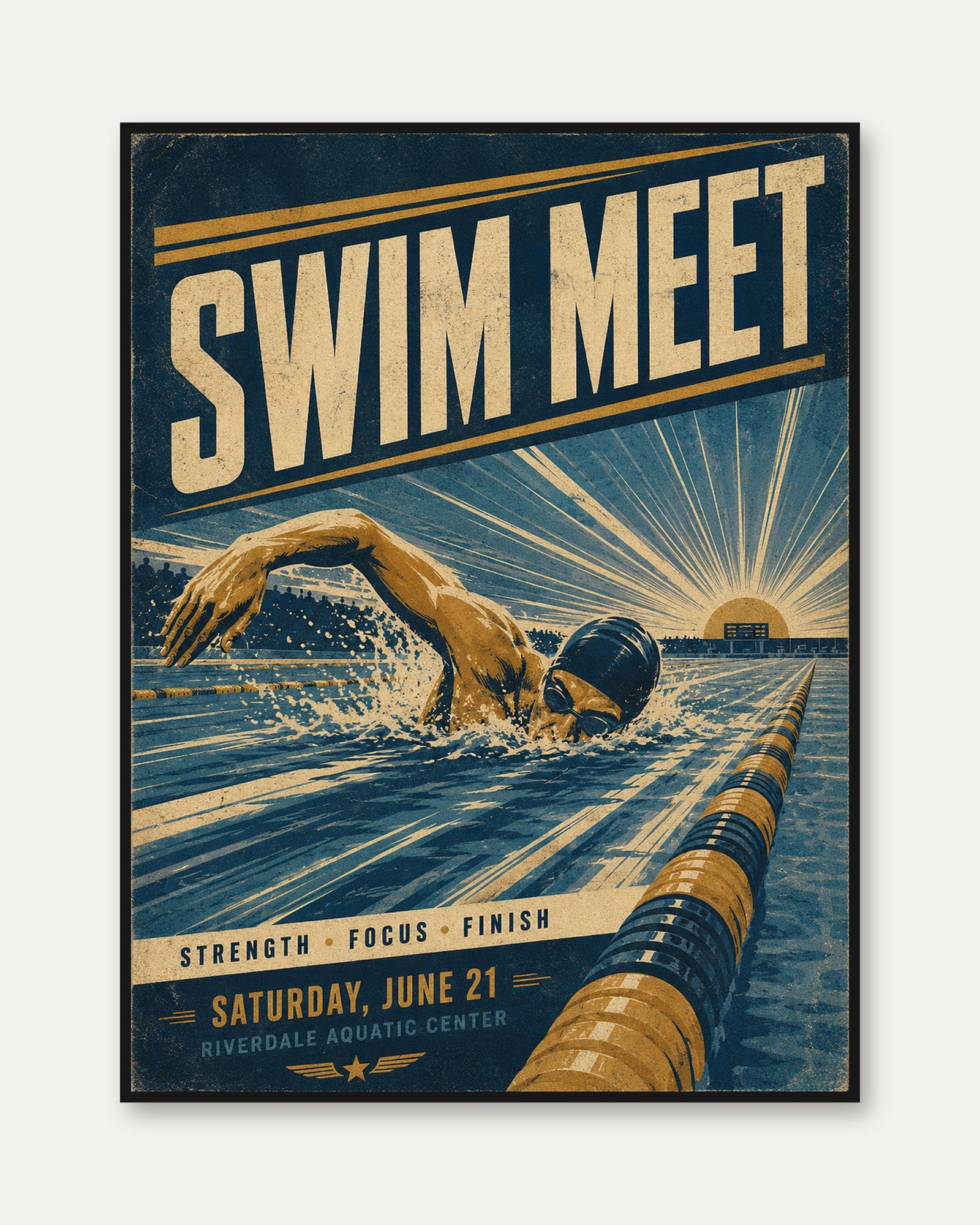 Swim Meet Retro Poster: Vintage Sports Propaganda Art Print - framed
