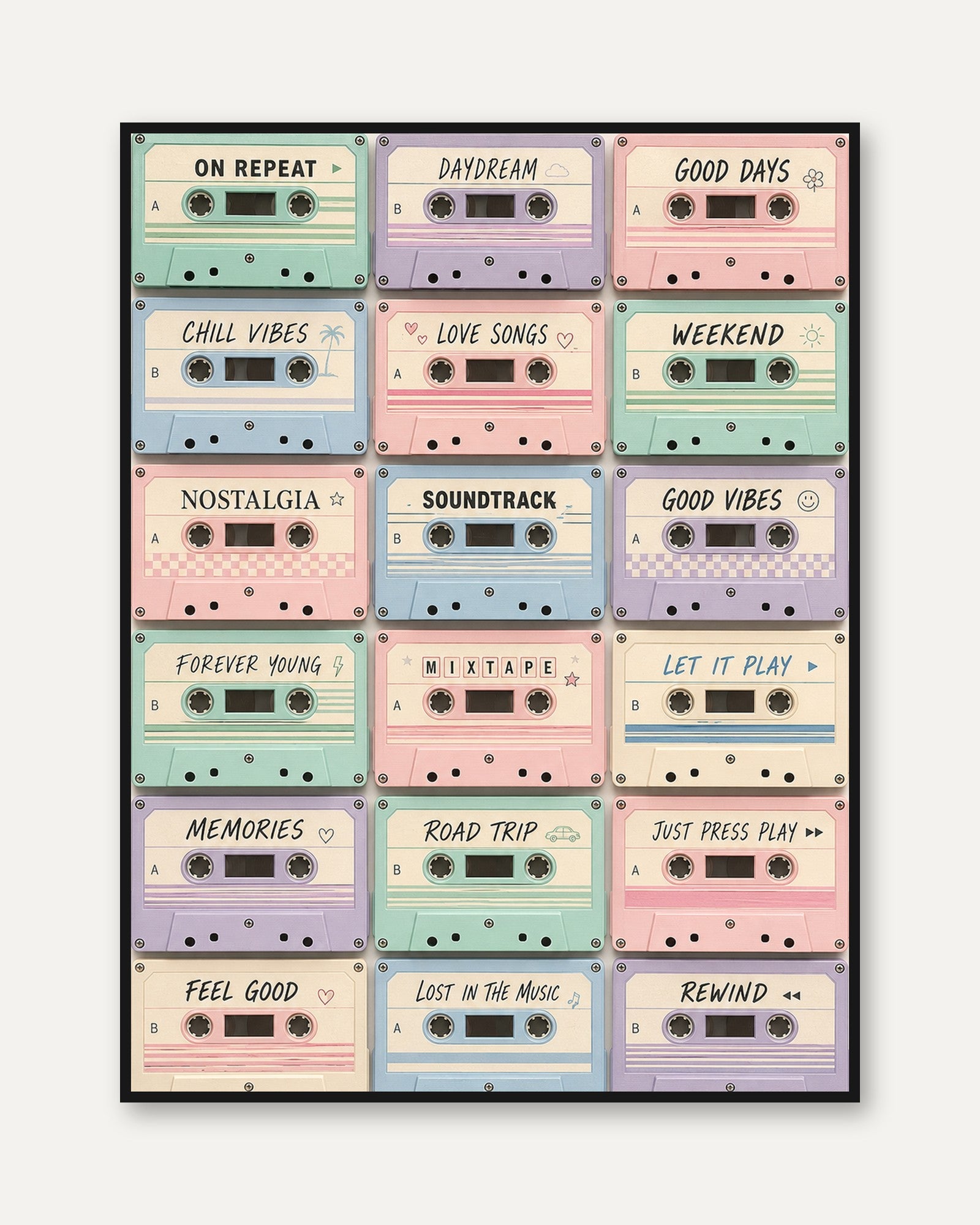 Cassette Tape Art Print: Retro Music Playlist - framed