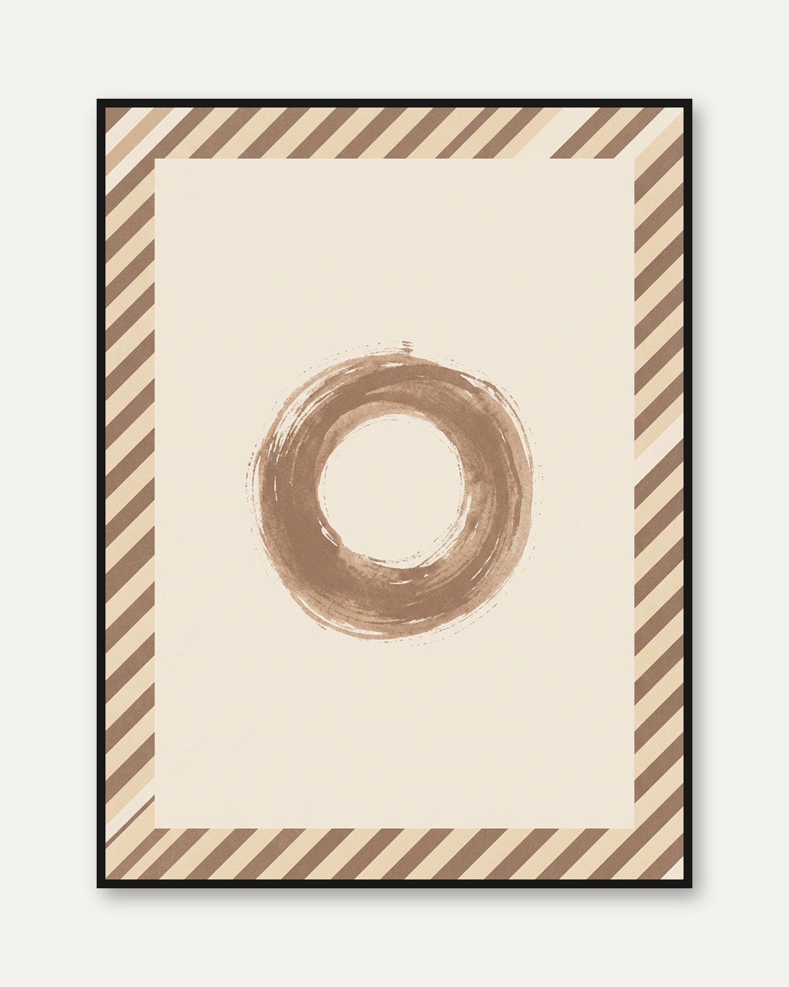 Enso Circle Art Print: Minimalist Brown Zen Brushstroke - framed