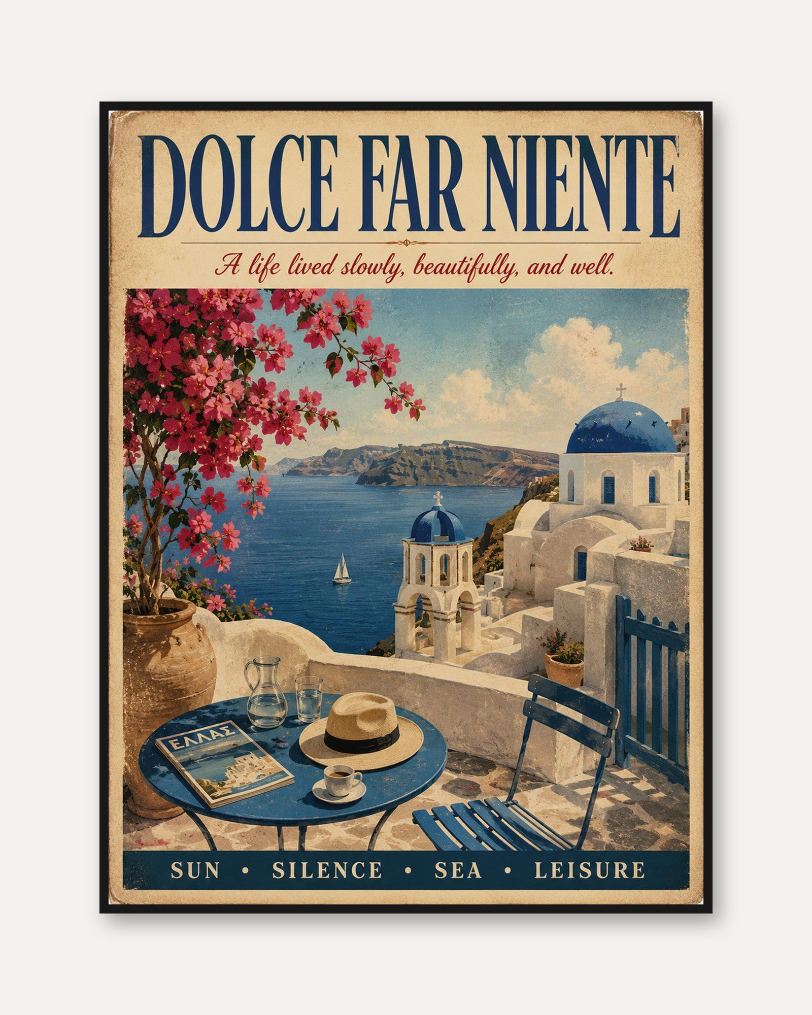 Dolce Far Niente Print – Italian Quote Wall Art - framed